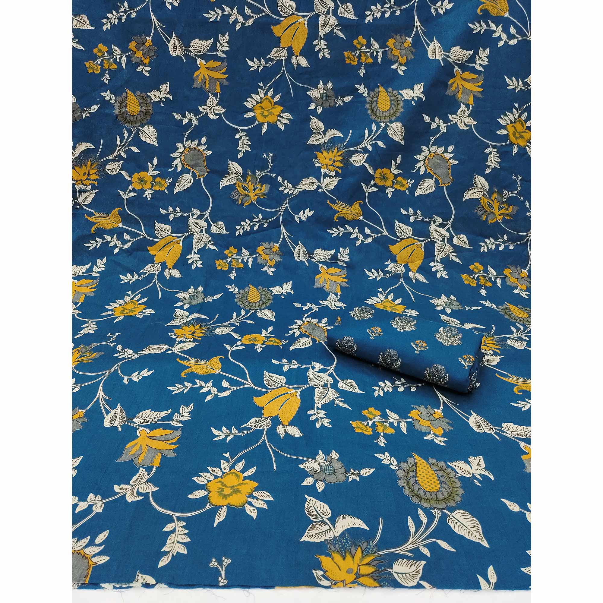 Blue Floral Printed Pure Cotton Dress Material