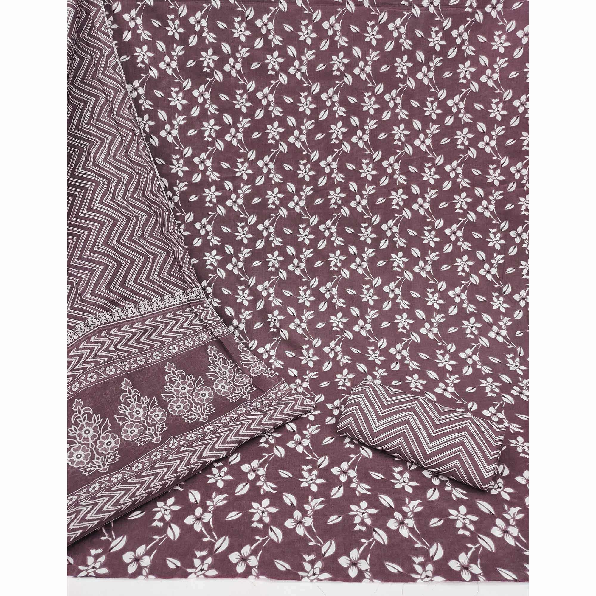 Dark Mauve Floral Printed Pure Cotton Dress Material