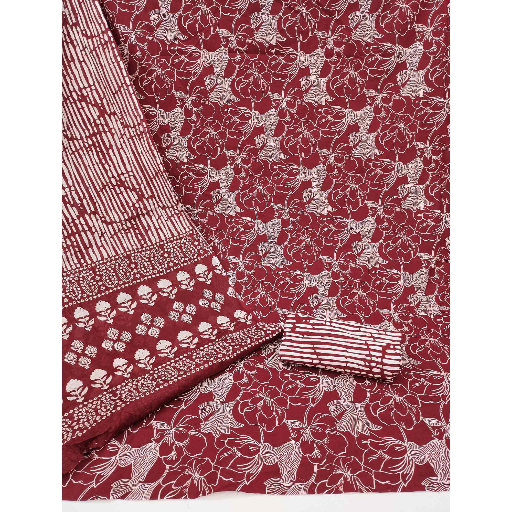 Maroon Floral Printed Pure Cotton Dress Material