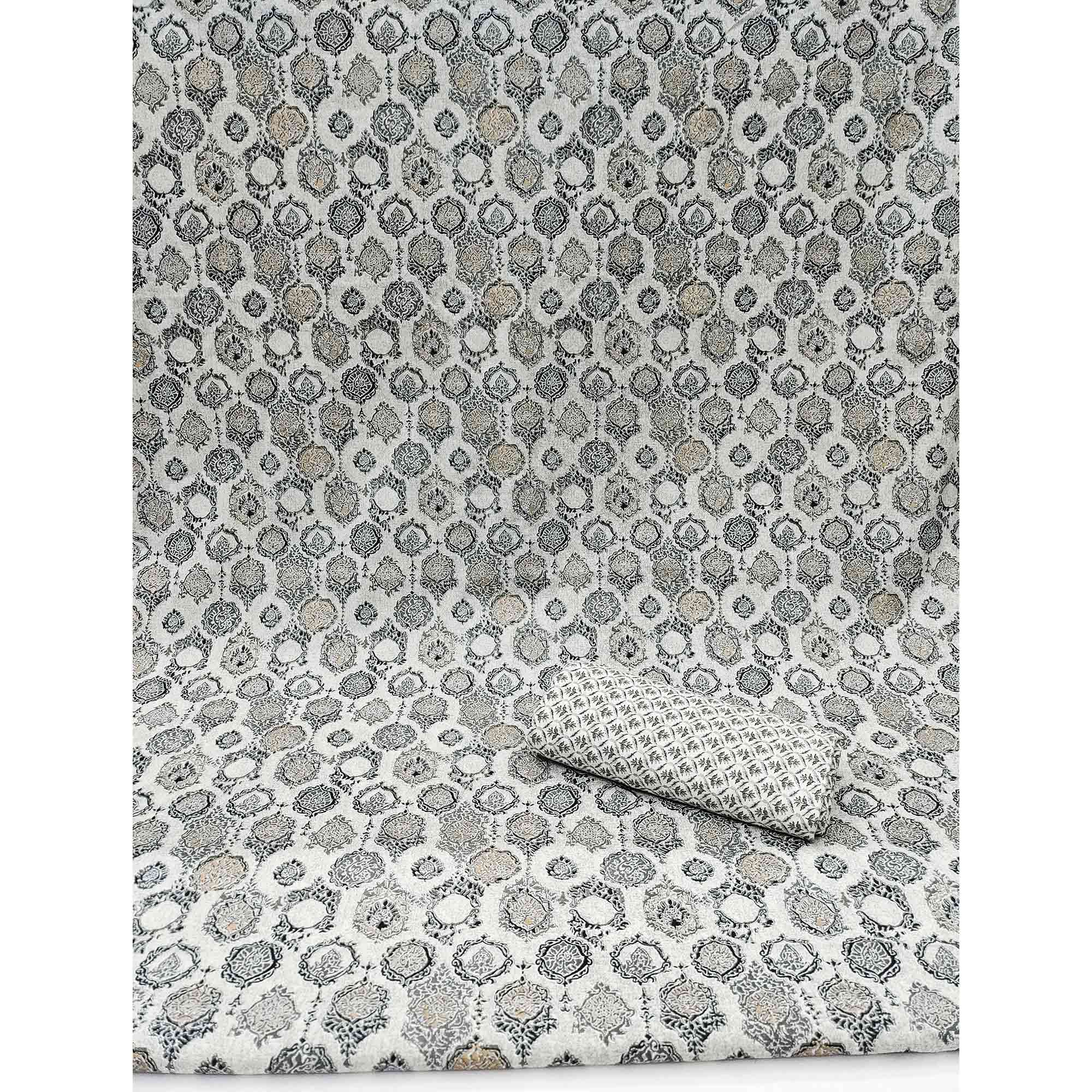 Grey Floral Woven Pure Cotton Dress Material