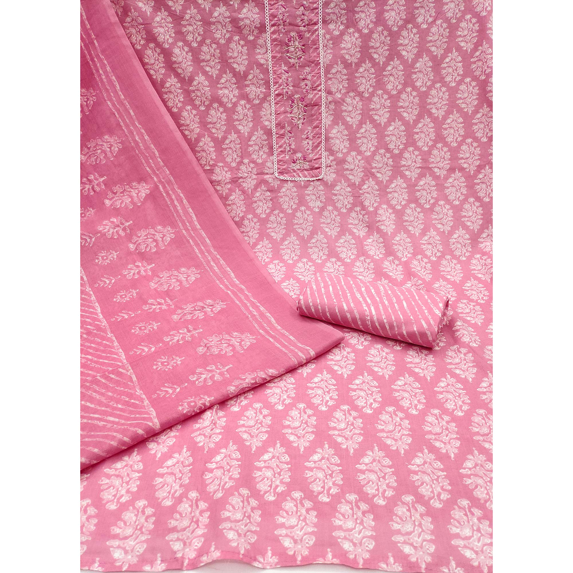 Pink Floral Printed Pure Cotton Dress Material