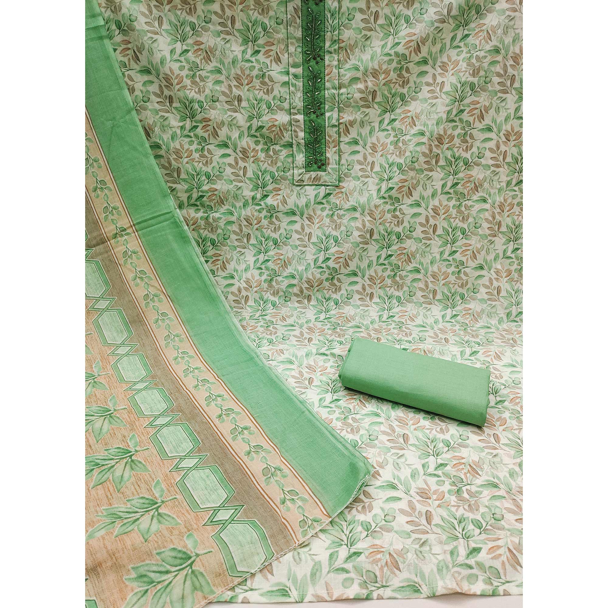 Green Floral Printed Pure Cotton Dress Material
