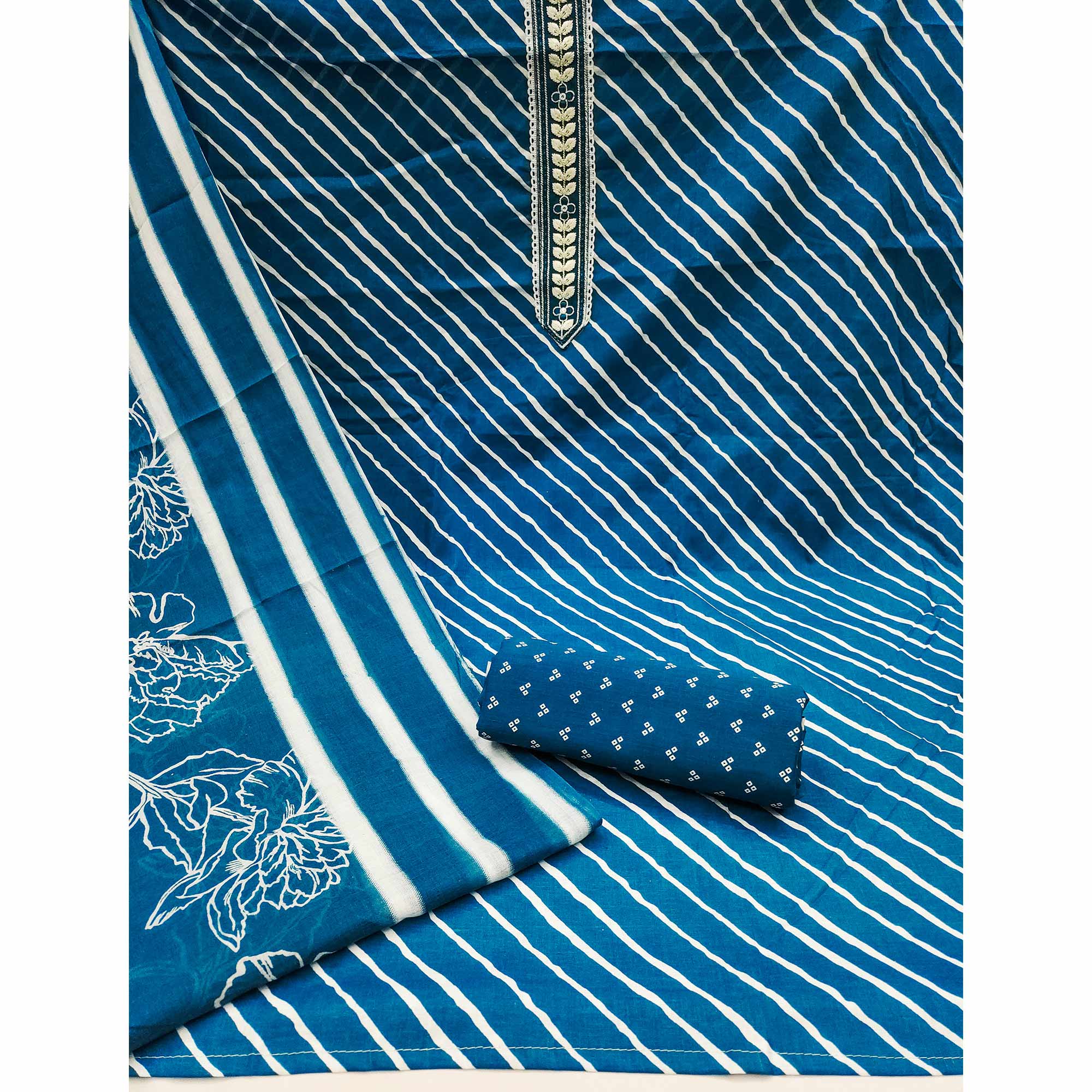Morpich Striped Printed Pure Cotton Dress Material