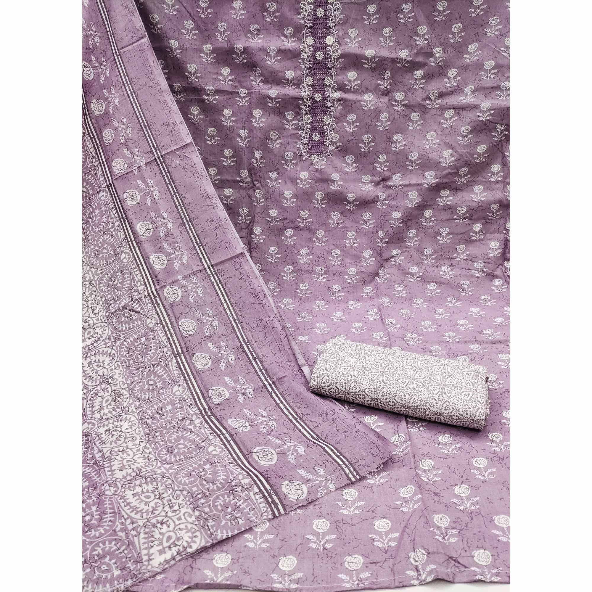 Purple Floral Printed Pure Cotton Dress Material