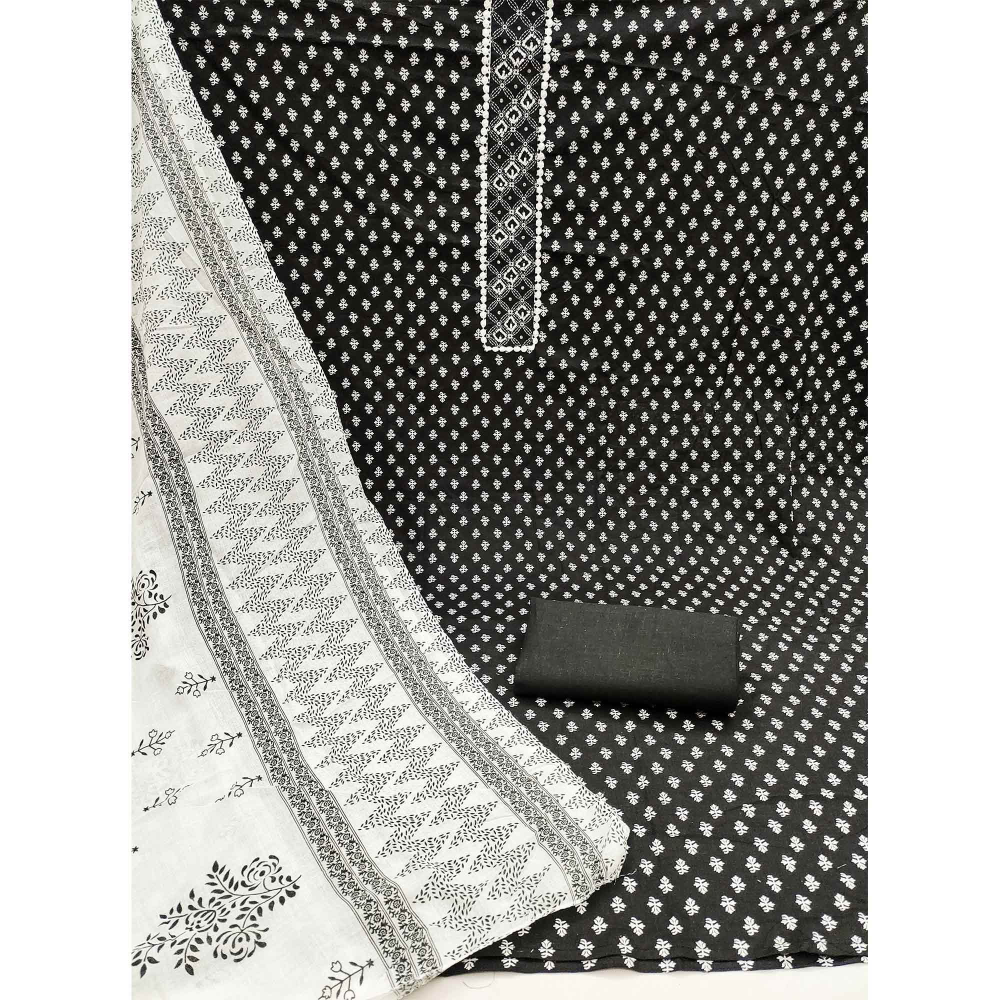 Black Floral Printed Pure Cotton Dress Material