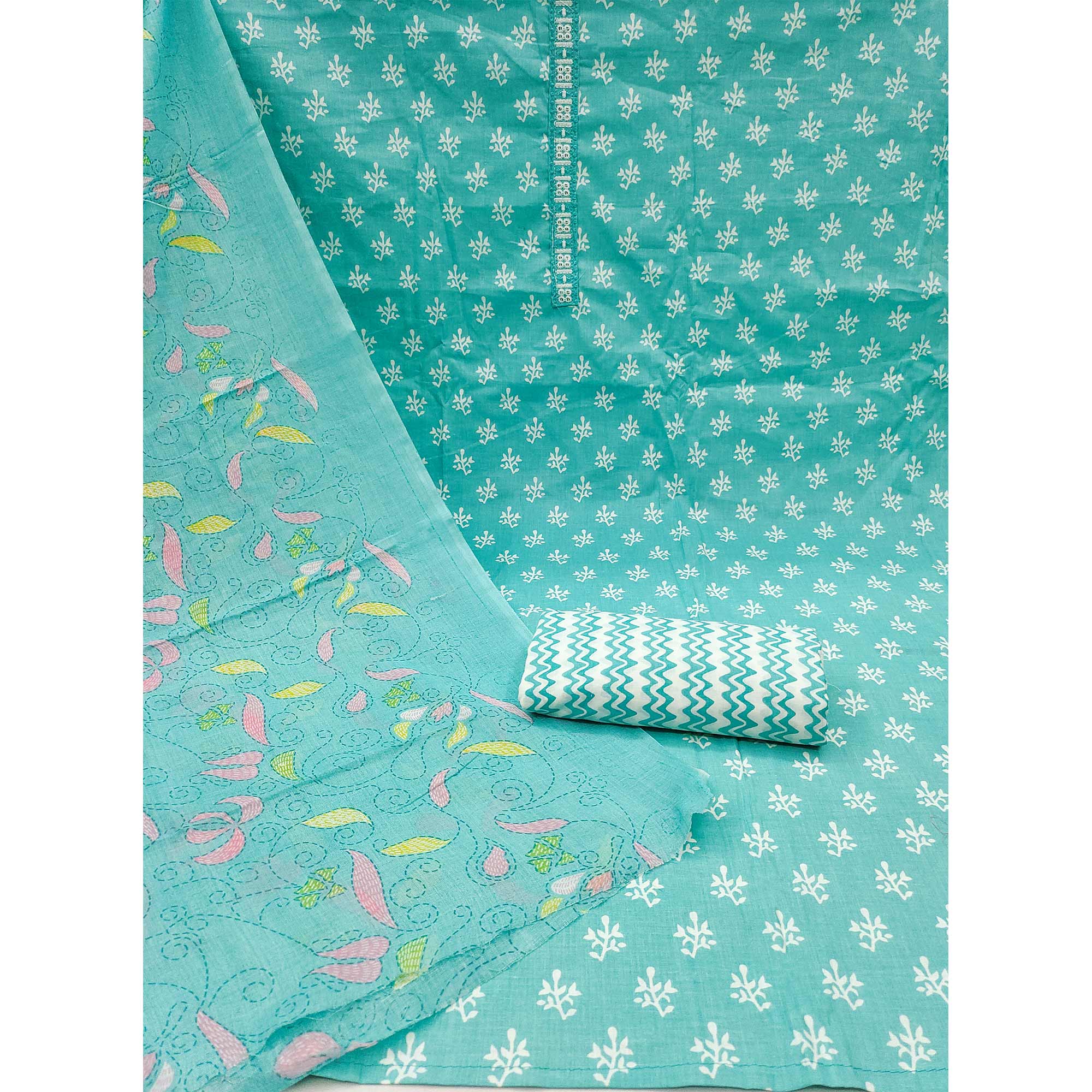 Blue Floral Printed Pure Cotton Dress Material