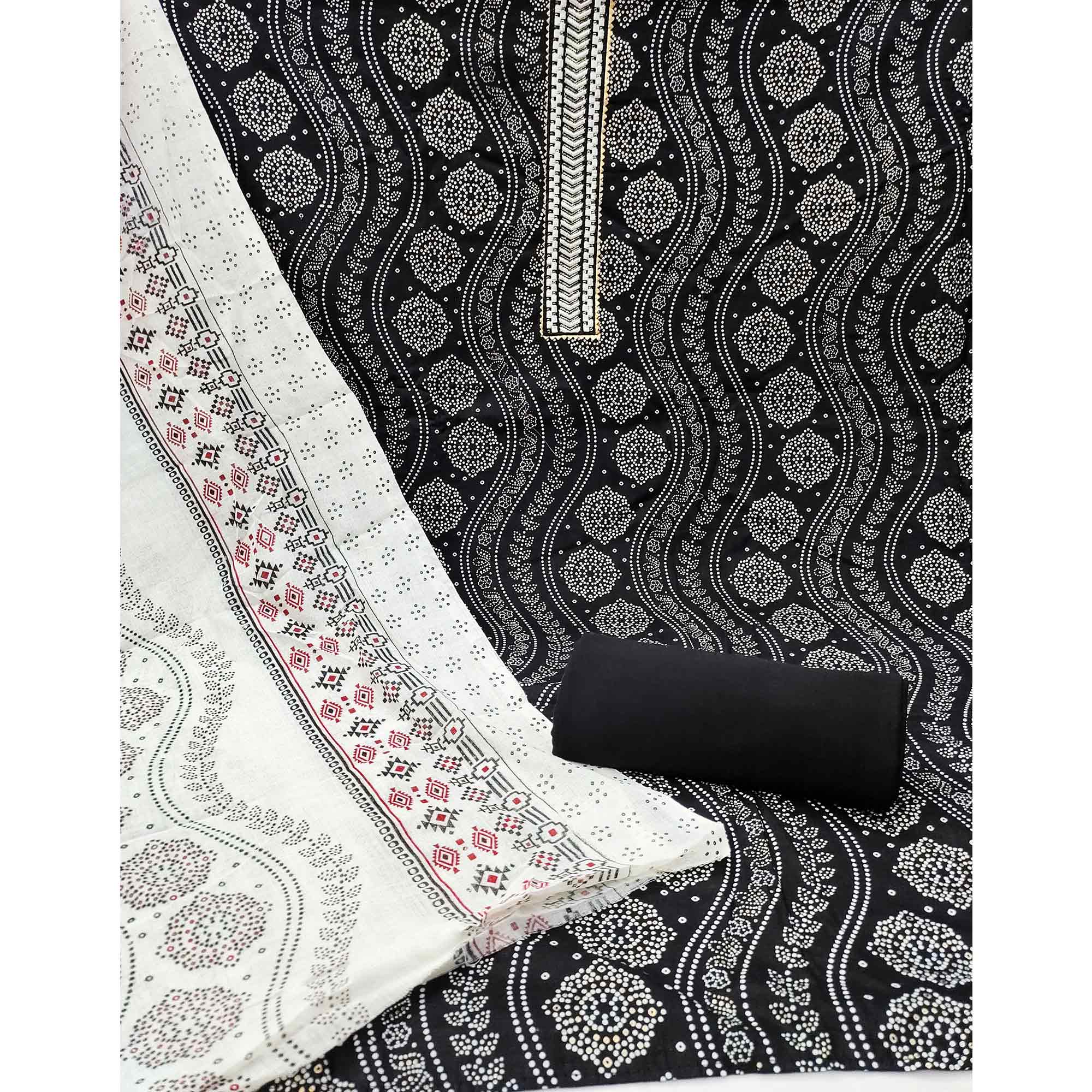 Black Foil Printed Pure Cotton Dress Material