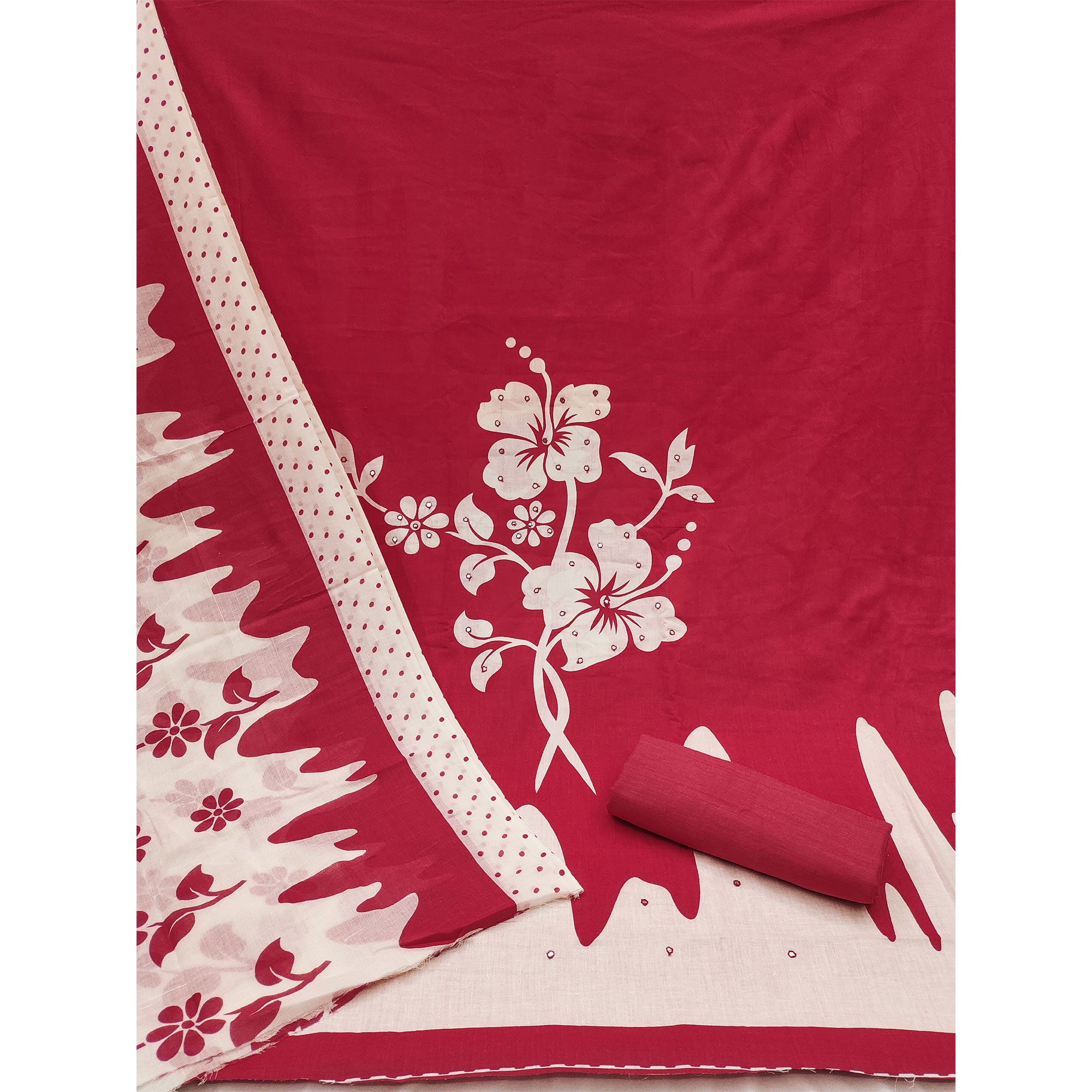 Pink Floral Printed Pure Cotton Dress Material