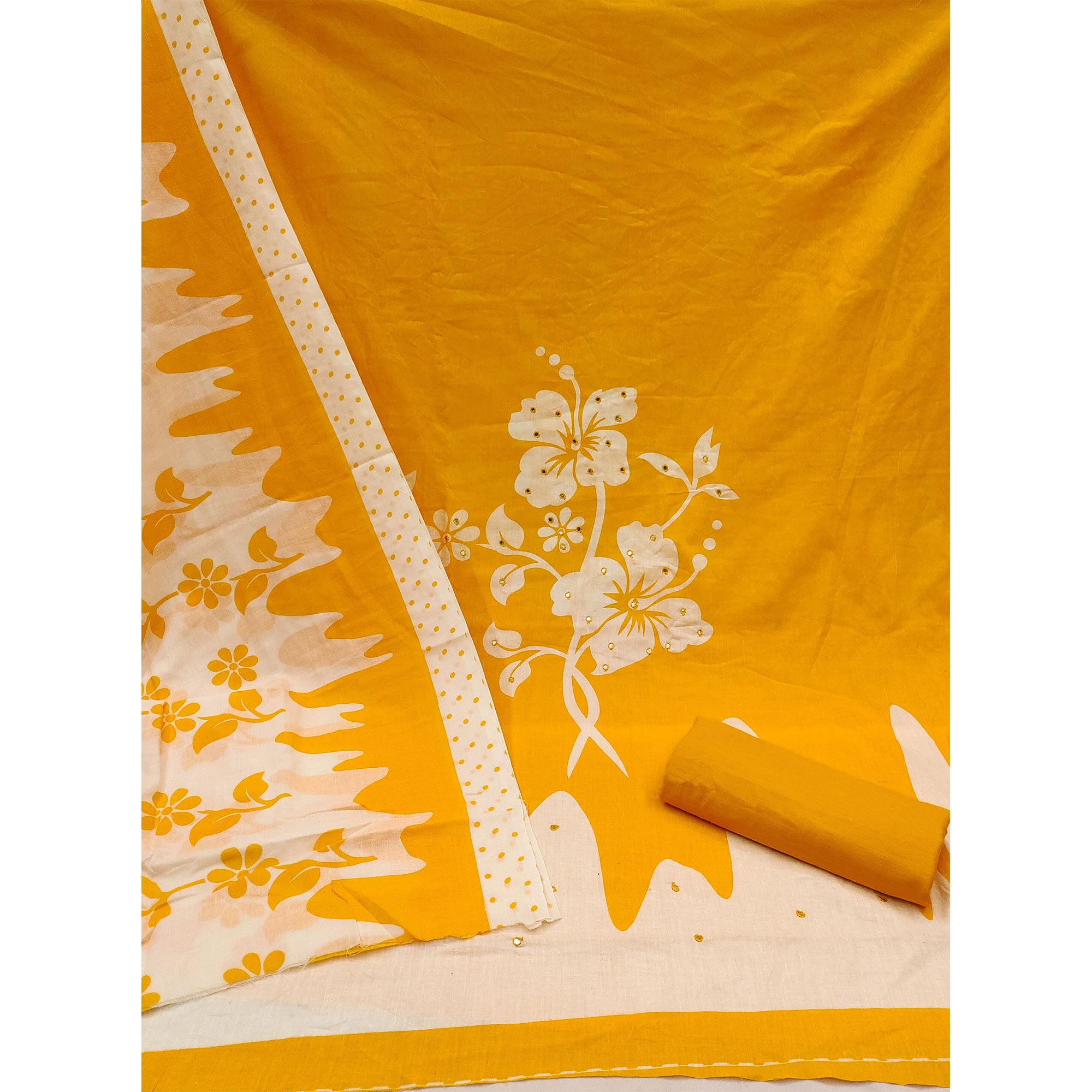 Yellow Floral Printed Pure Cotton Dress Material