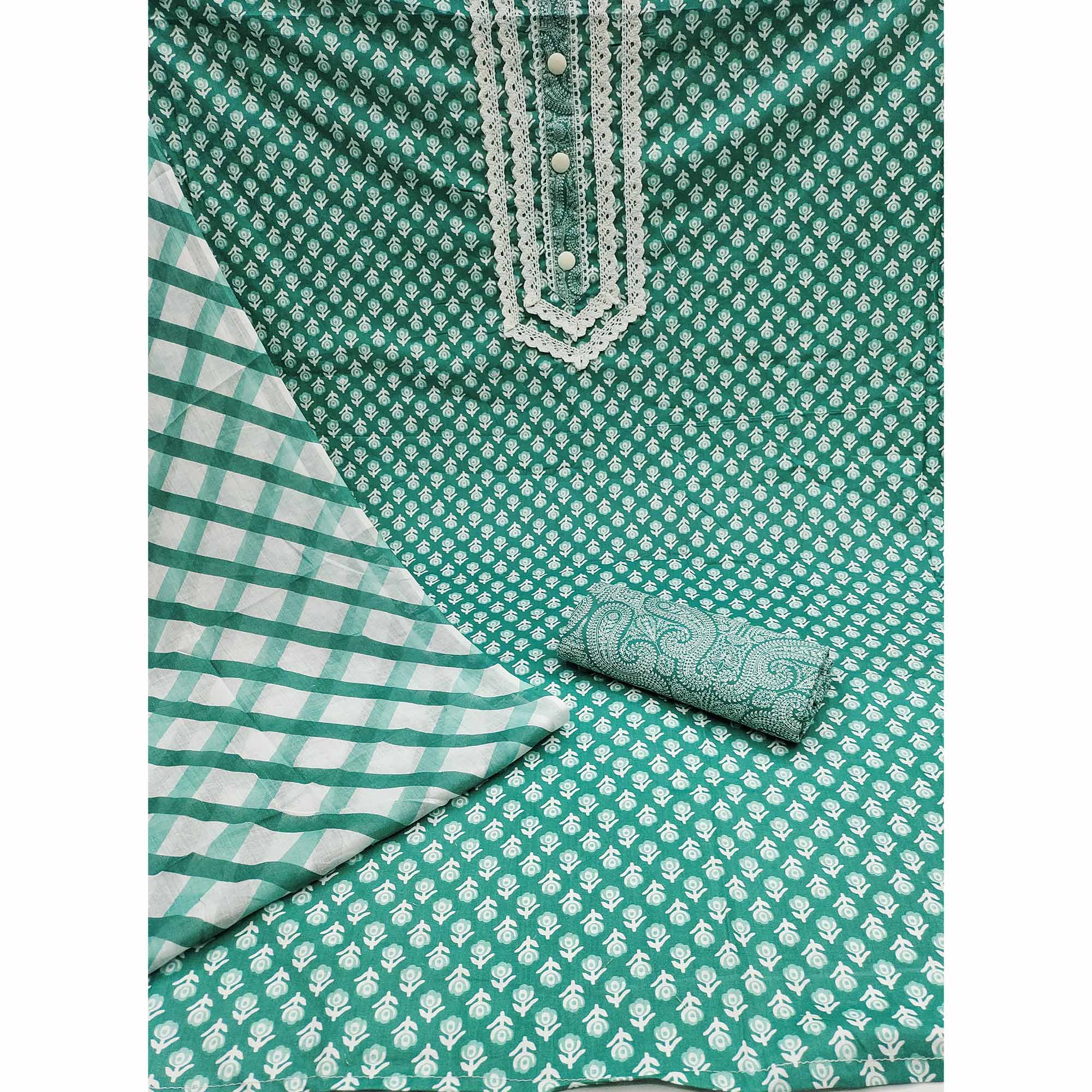 Green Floral Printed Pure Cotton Dress Material