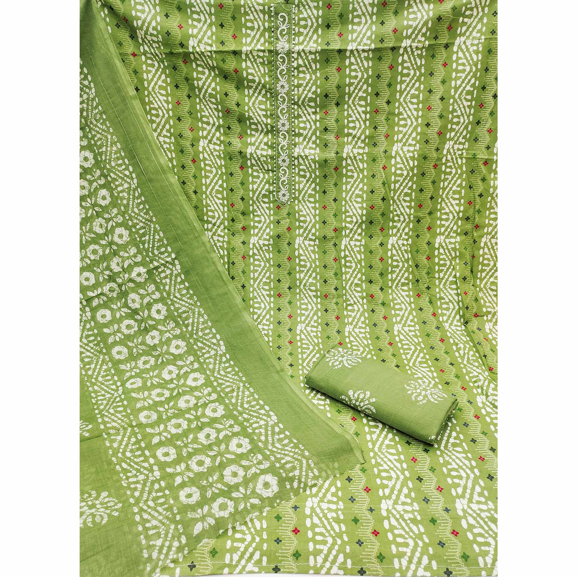 Comfortable Green Pure Cotton Material with All-Over Stripe Print