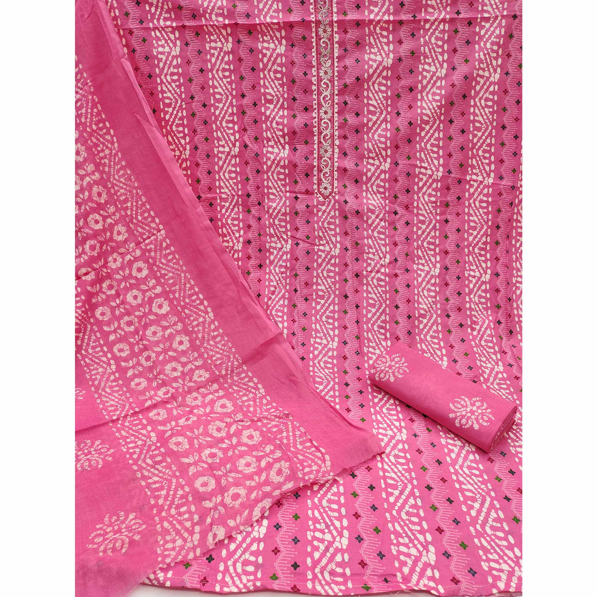 Comfortable Pink Pure Cotton Material with All-Over Stripe Print