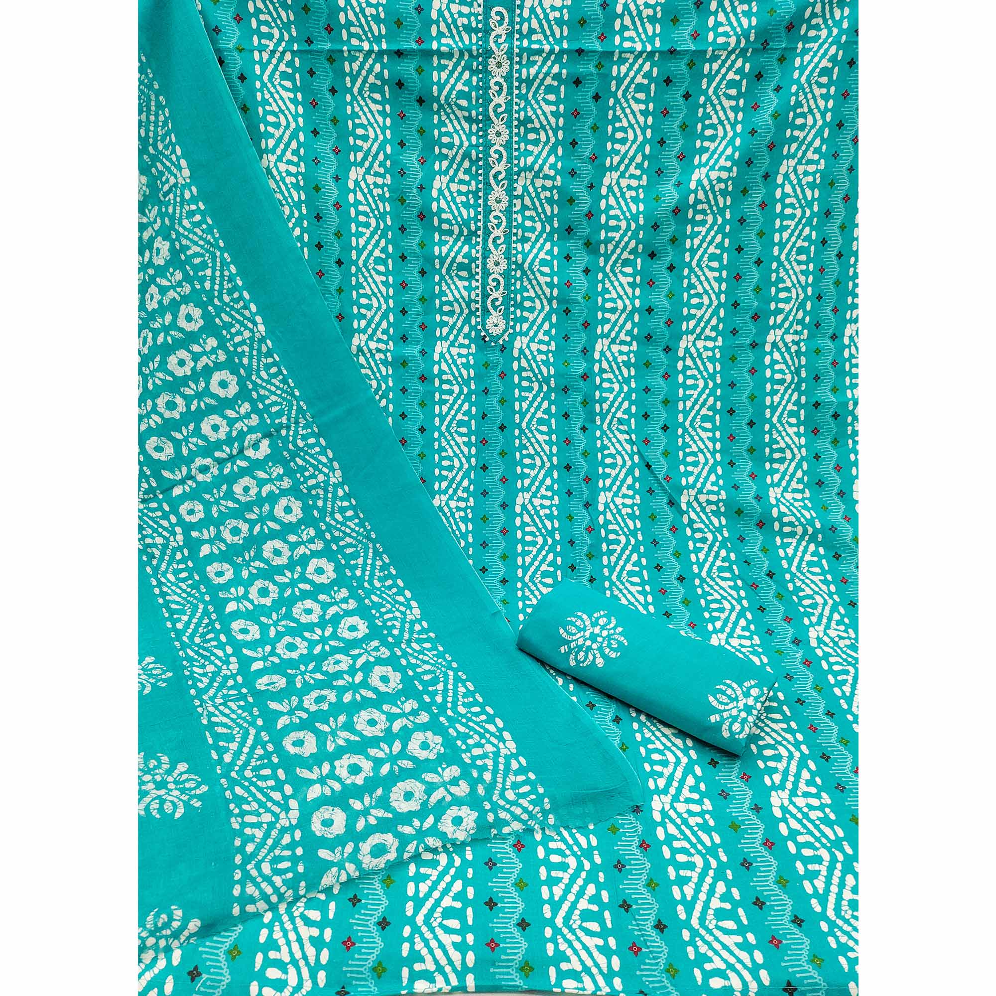 Comfortable Turquoise Pure Cotton Material with All-Over Stripe Print