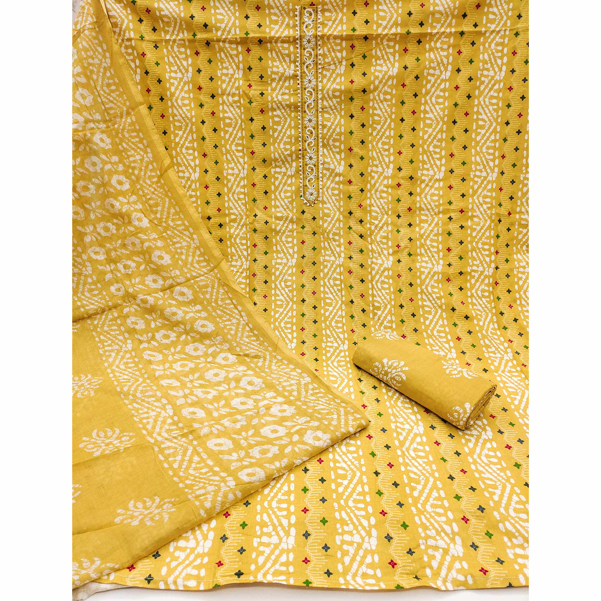 Comfortable Yellow Pure Cotton Material with All-Over Stripe Print