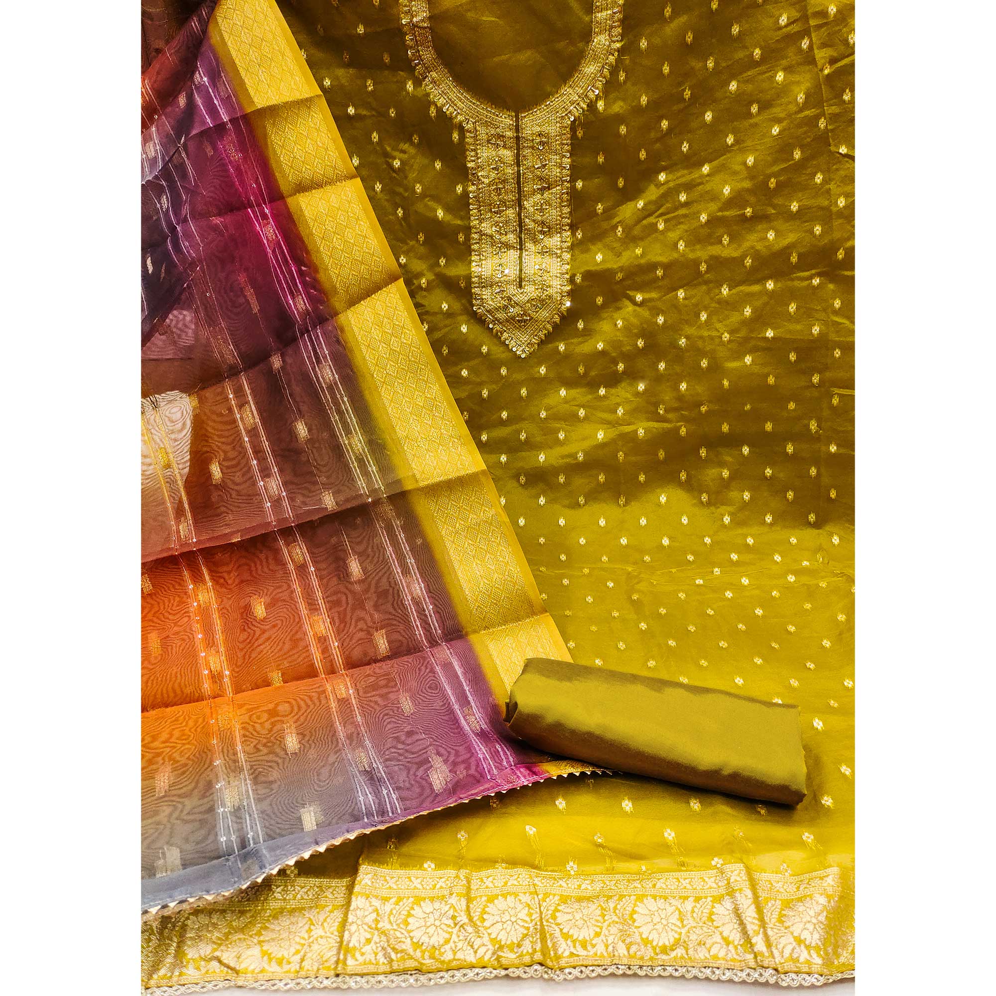 Olive Butti Design Woven Organza Dress Material