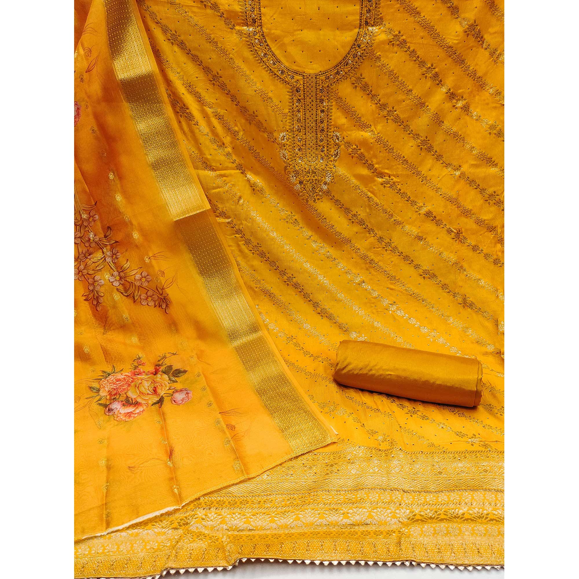 Yellow Woven Cotton Silk Dress Material