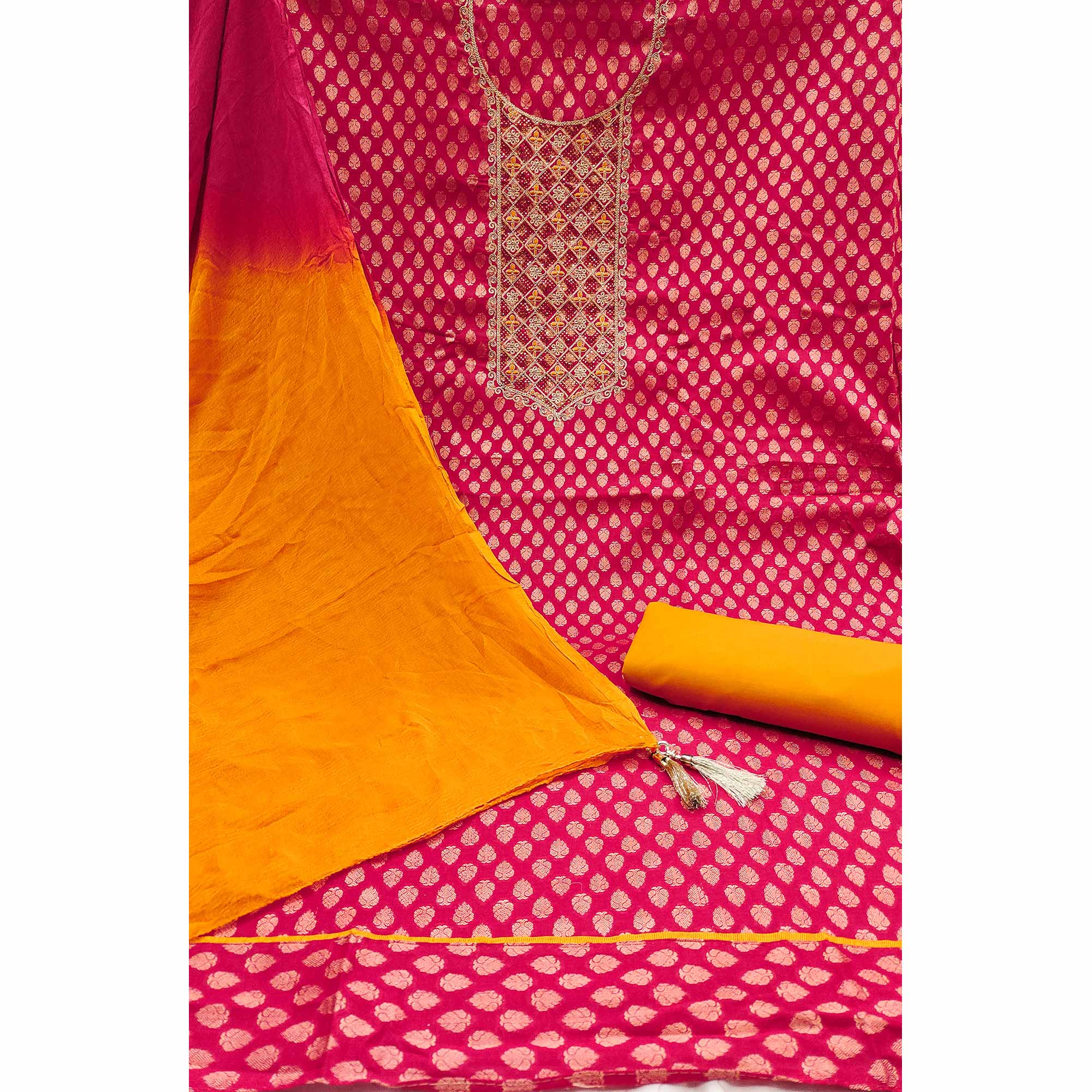 Pink Butti Design Woven Jacquard Dress Material