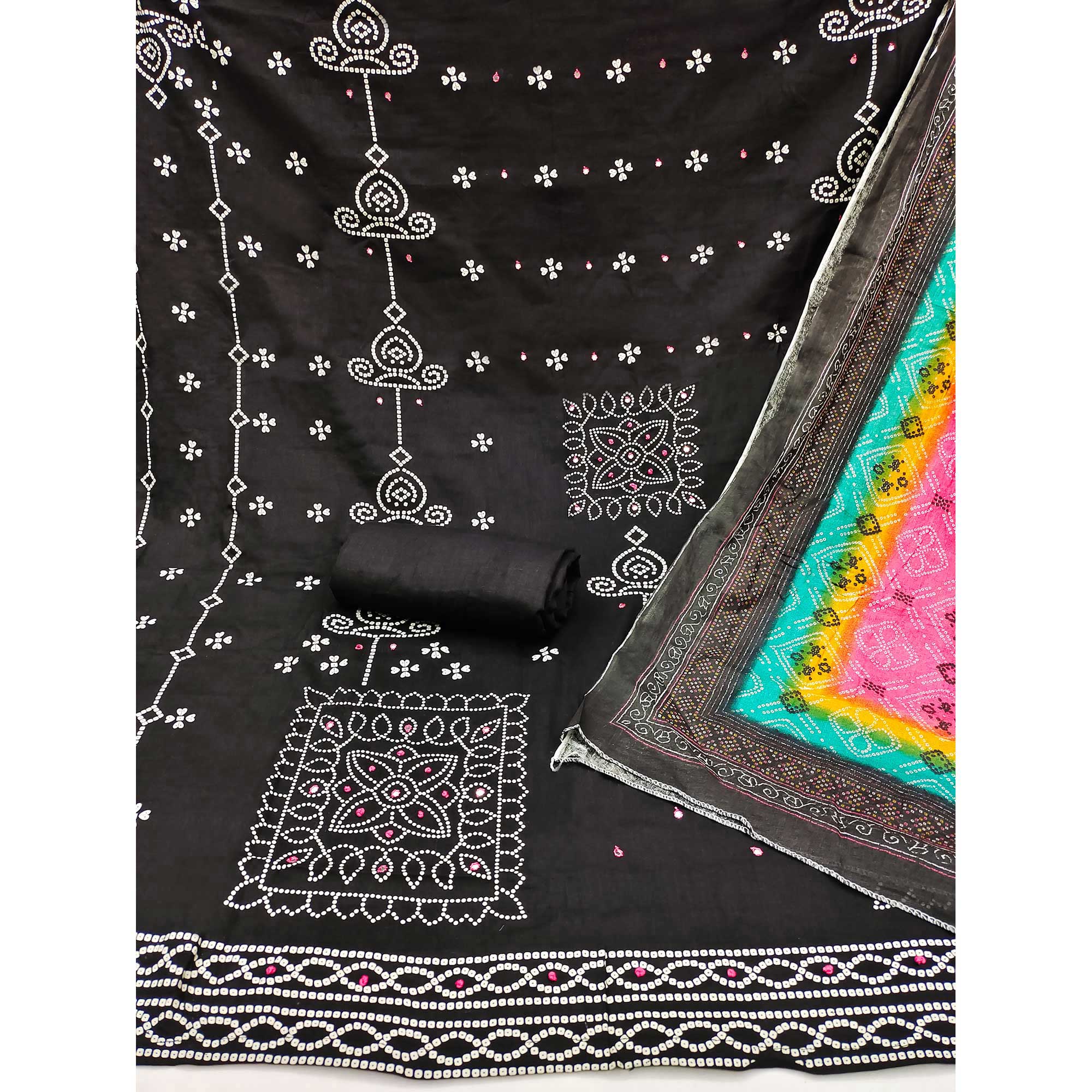 Black Printed Pure Cotton Dress Material