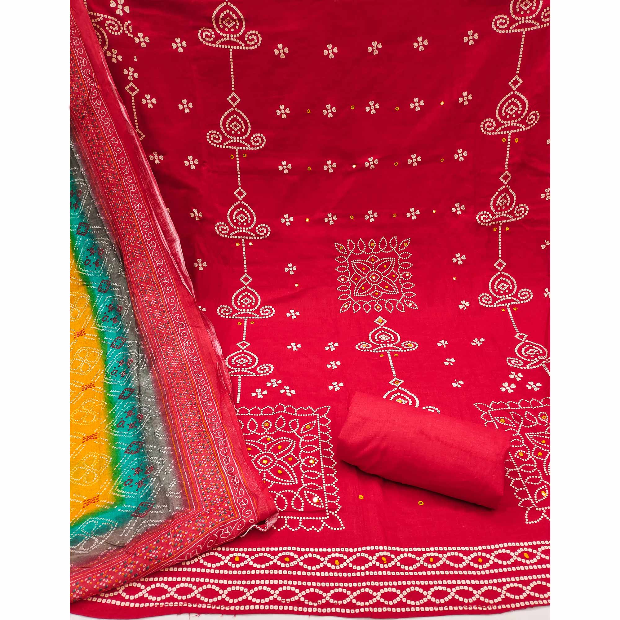 Red Printed Pure Cotton Dress Material
