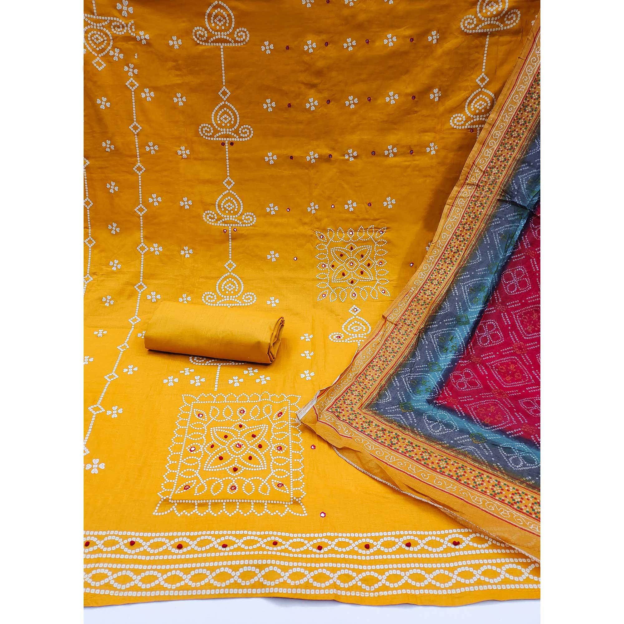 Yellow Printed Pure Cotton Dress Material
