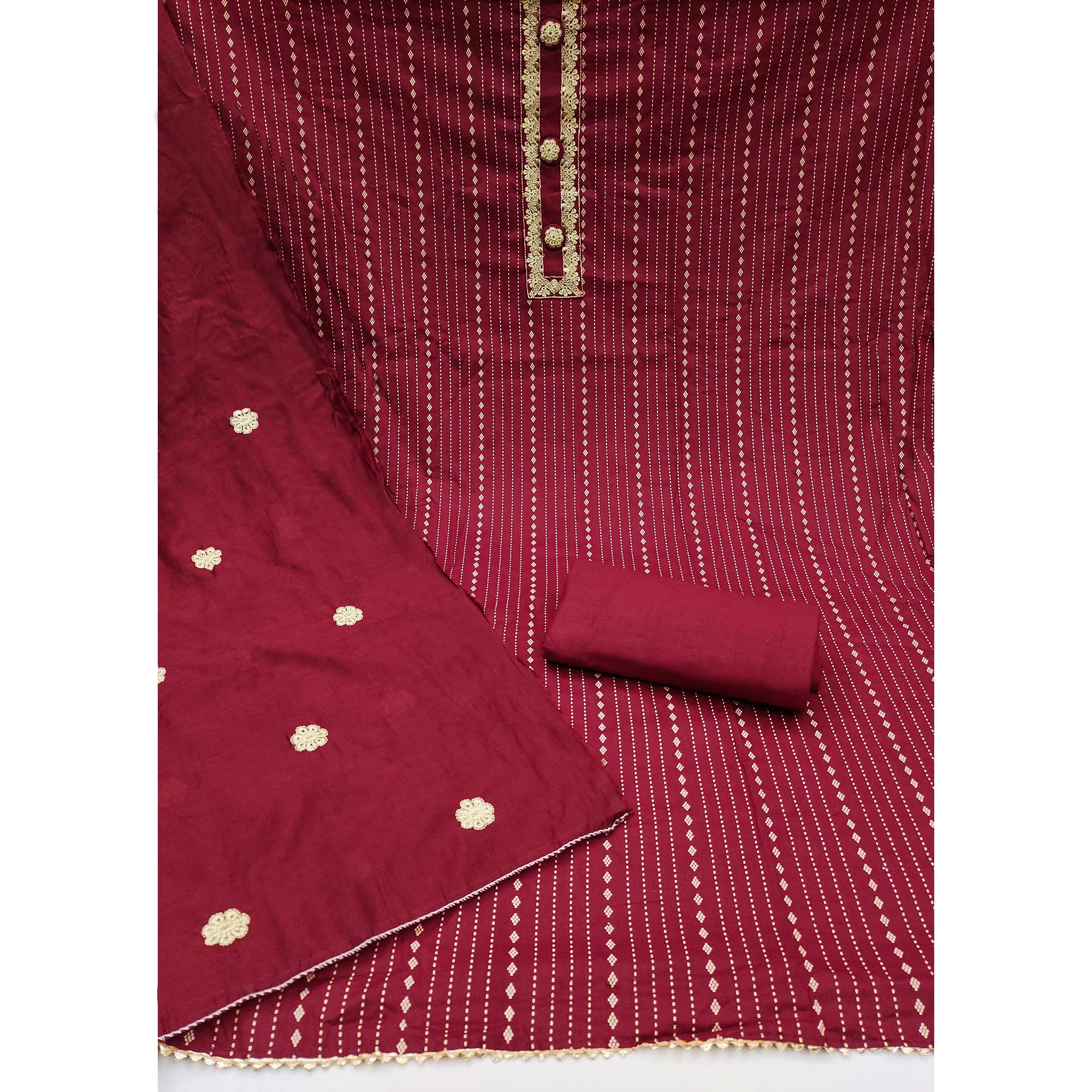 Maroon Printed Pure Cotton Dress Material