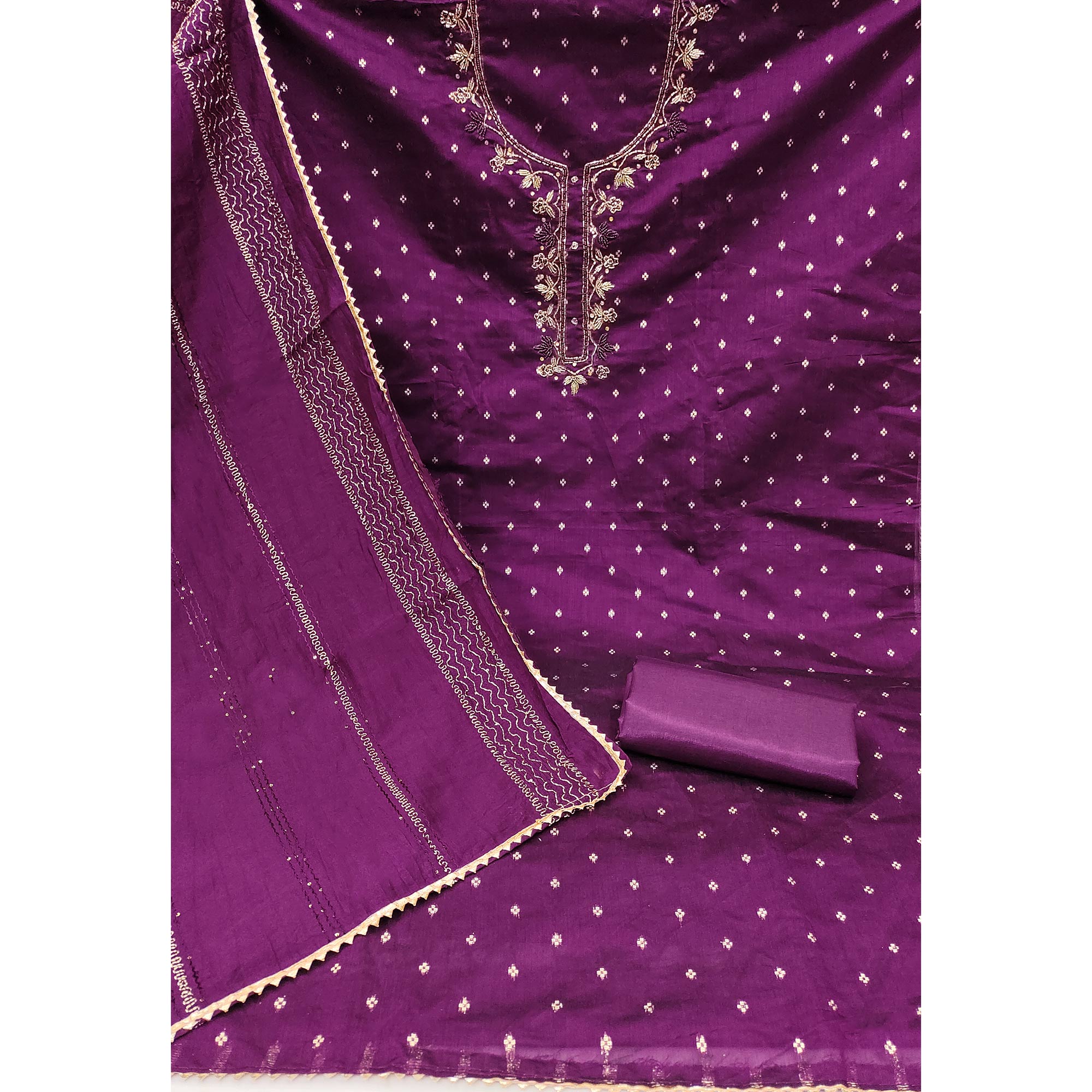 Purple Woven With handwork Chanderi Modal Dress Material