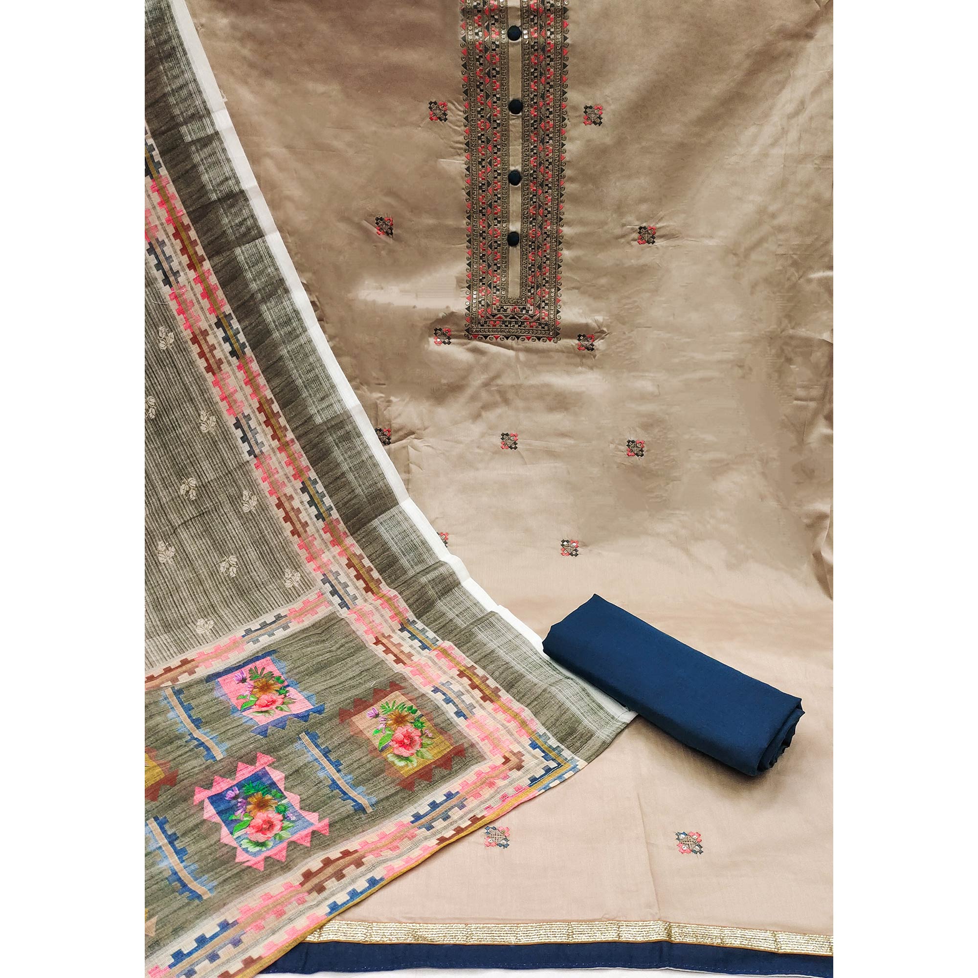 Chikoo Sequins Embroidered Pure Cotton Dress Material