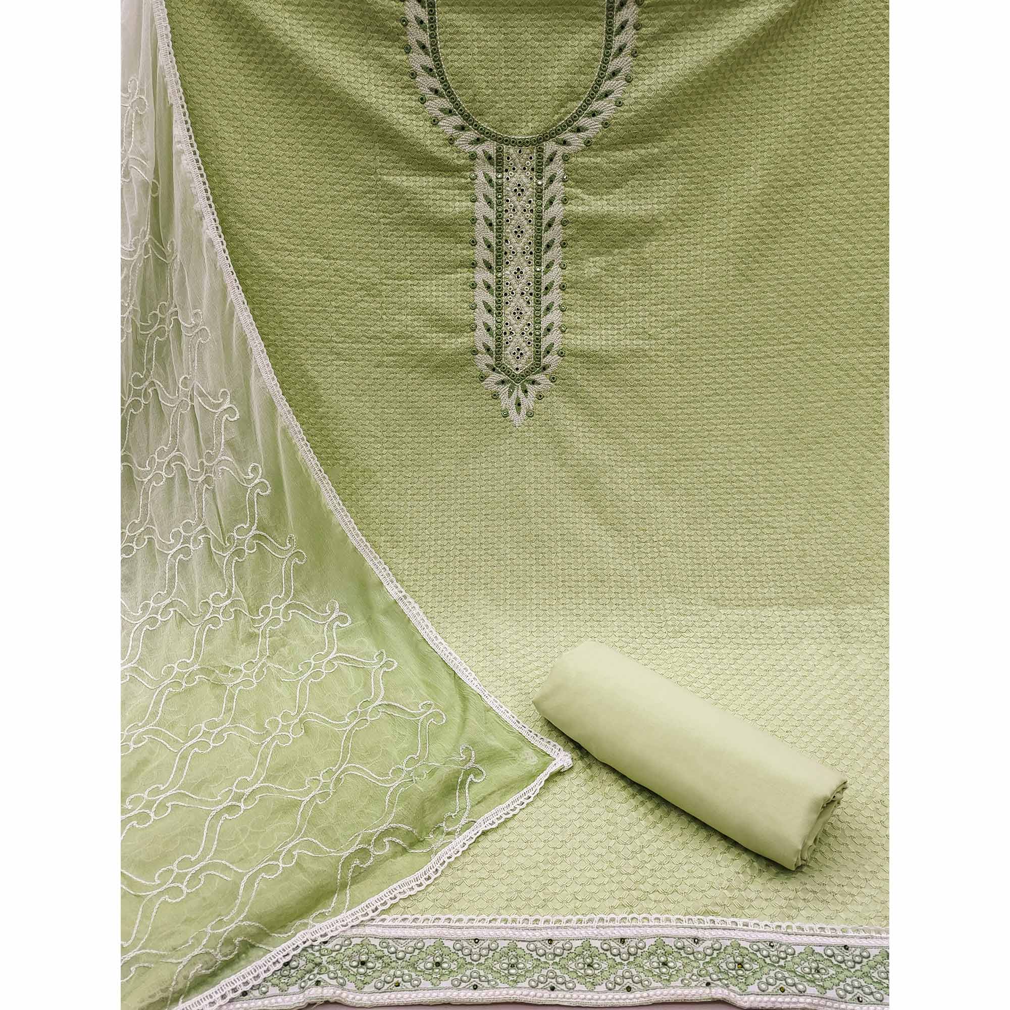 Green Chikankari work Pure Cotton Dress Material