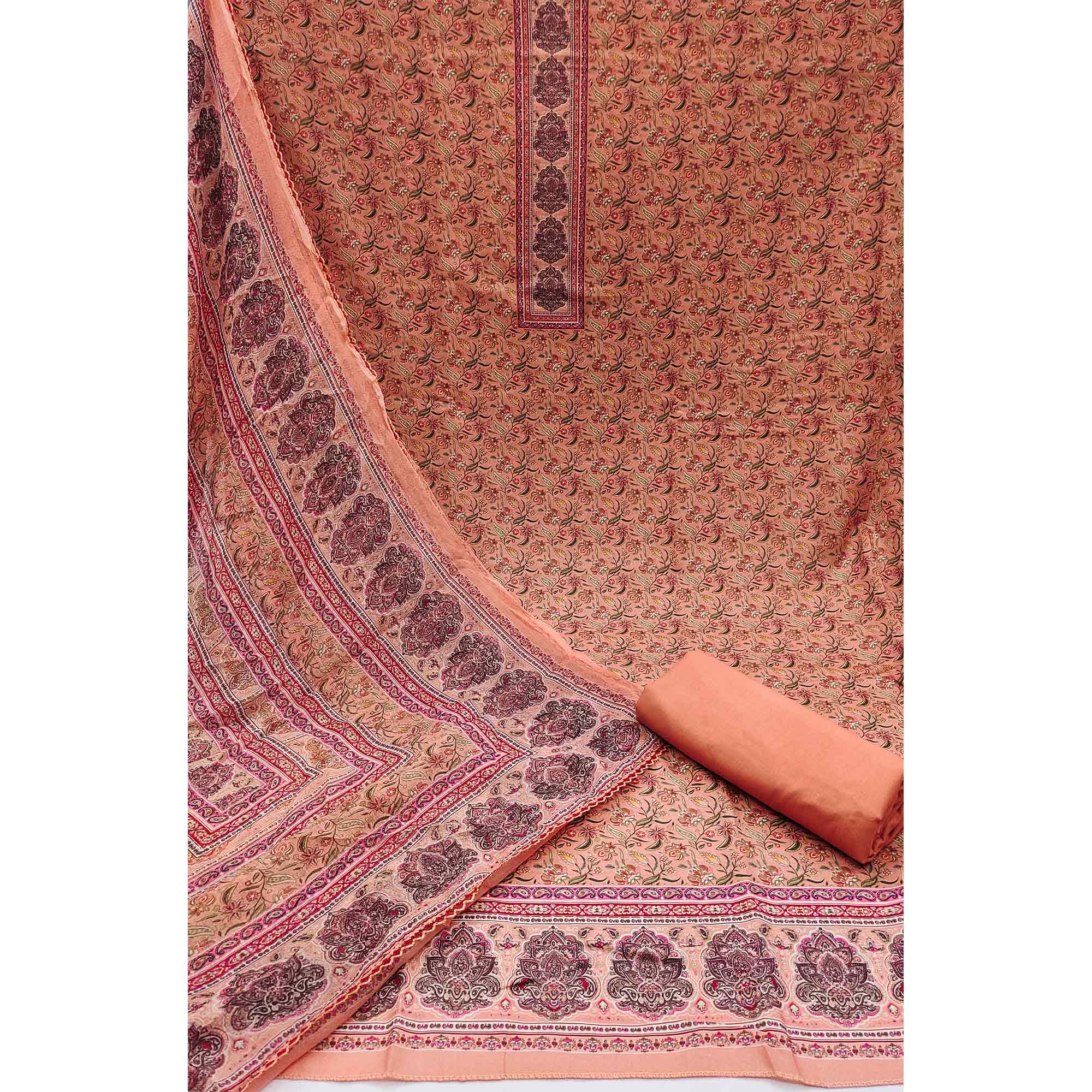 Peach Floral Digital Printed Cotton Blend Dress Material
