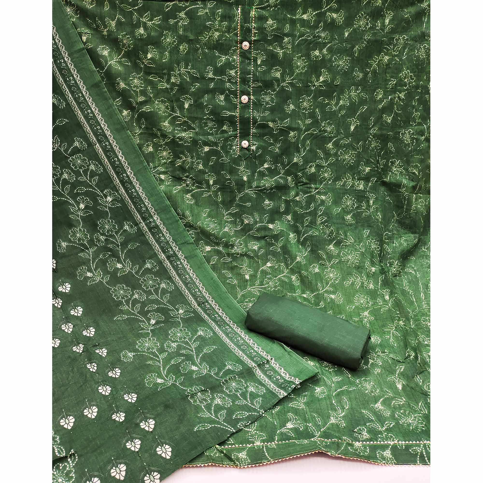 Green Floral Printed Cotton Blend Dress Material