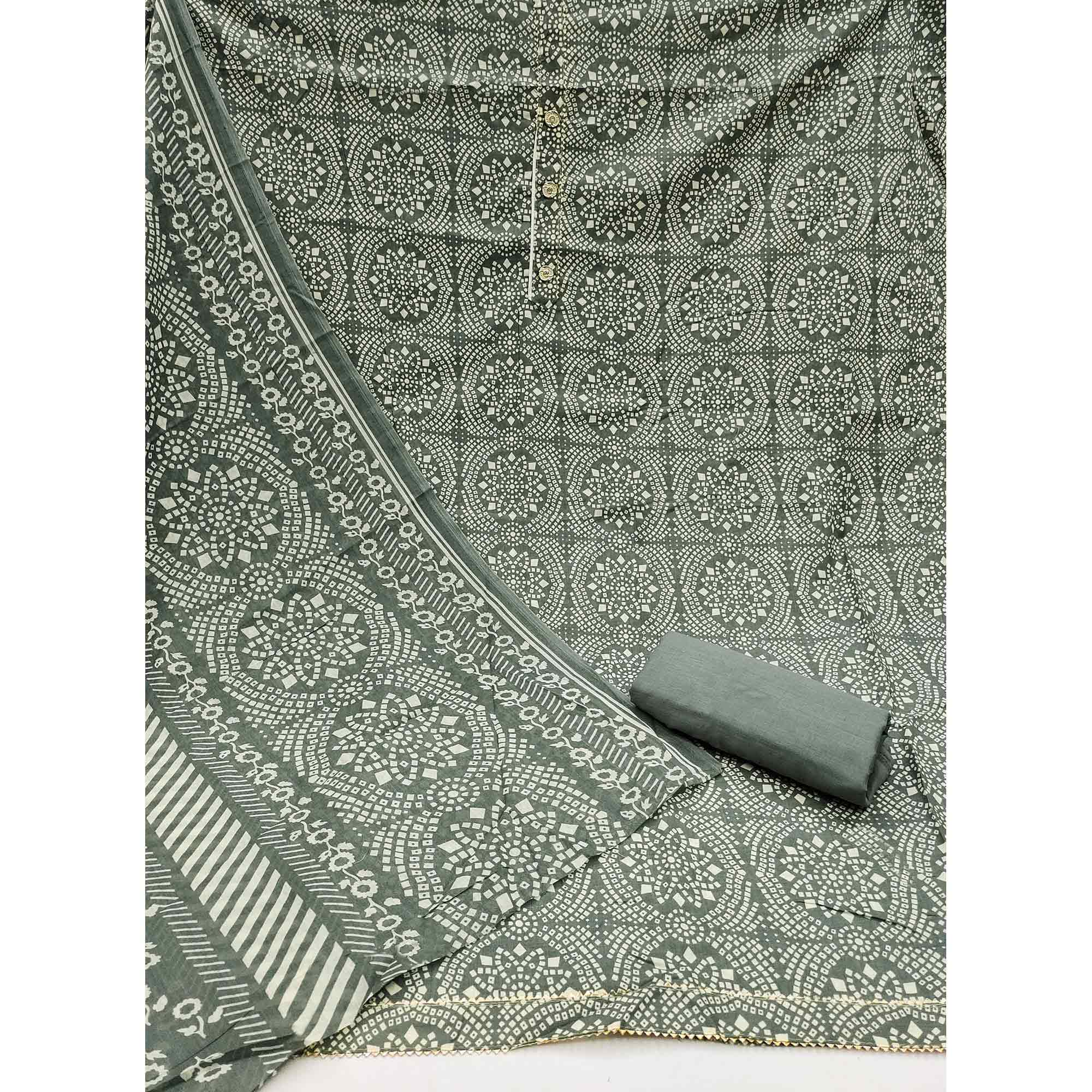 Green Printed Cotton Blend Dress Material