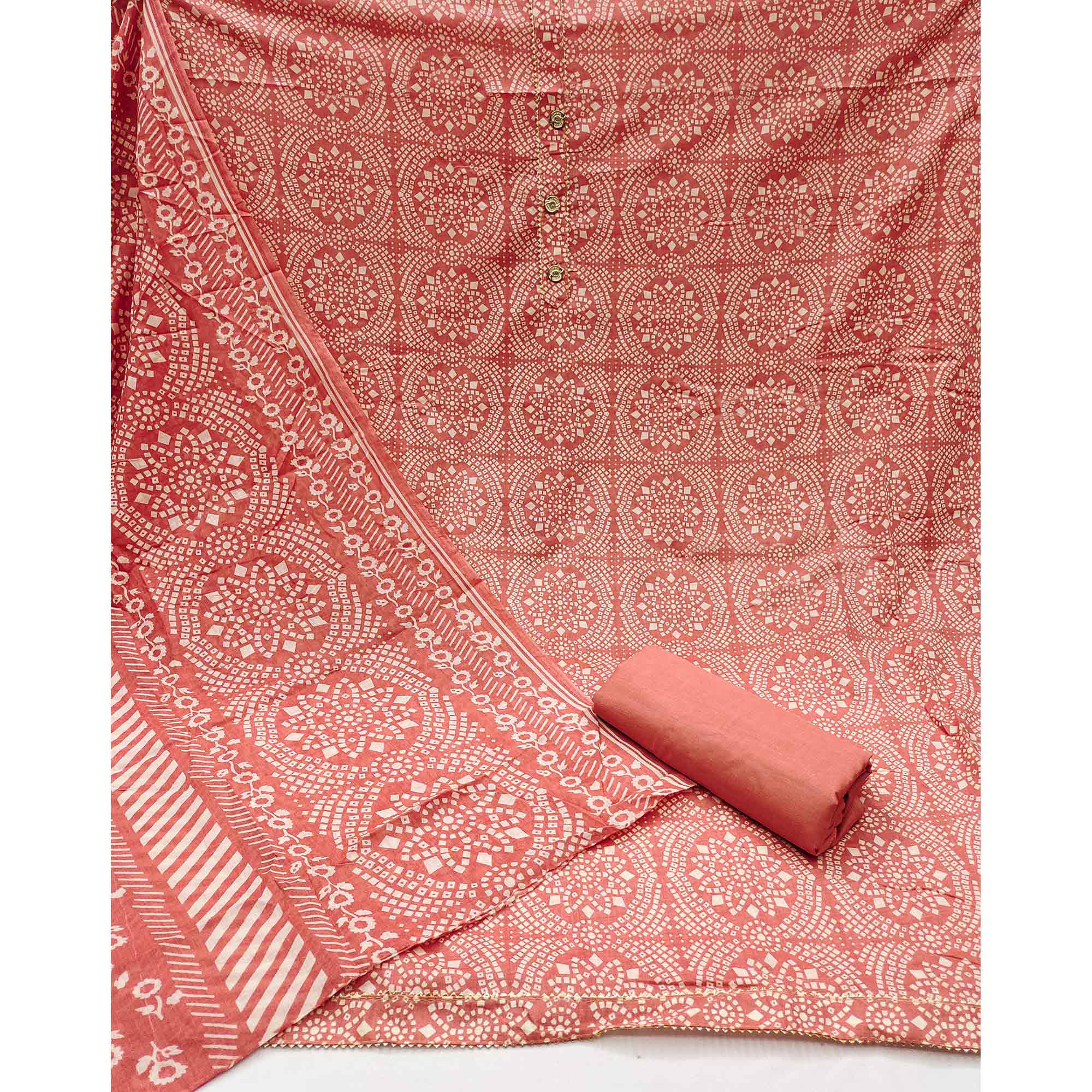 Orange Printed Cotton Blend Dress Material