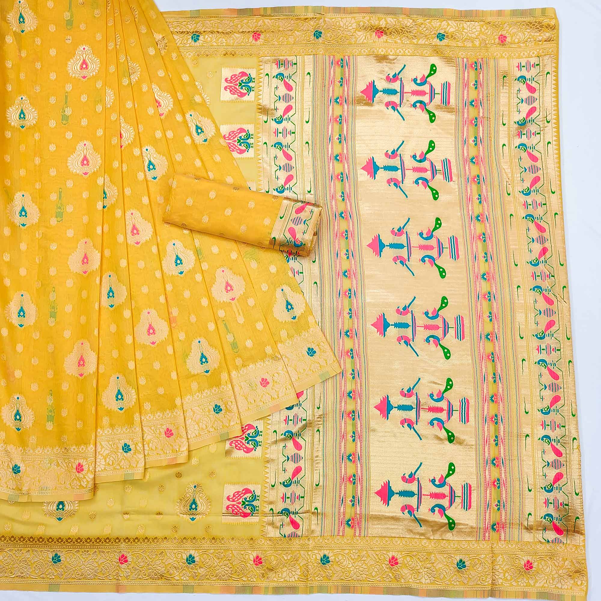 Yellow Woven Cotton Silk Paithani Saree