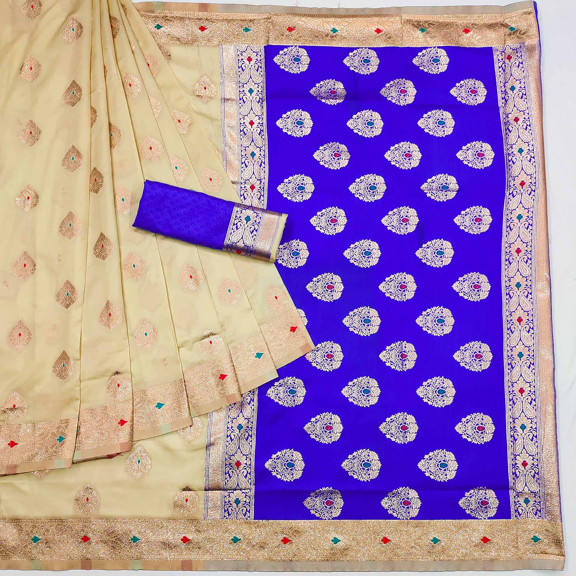 Blue Woven Cotton Silk Saree