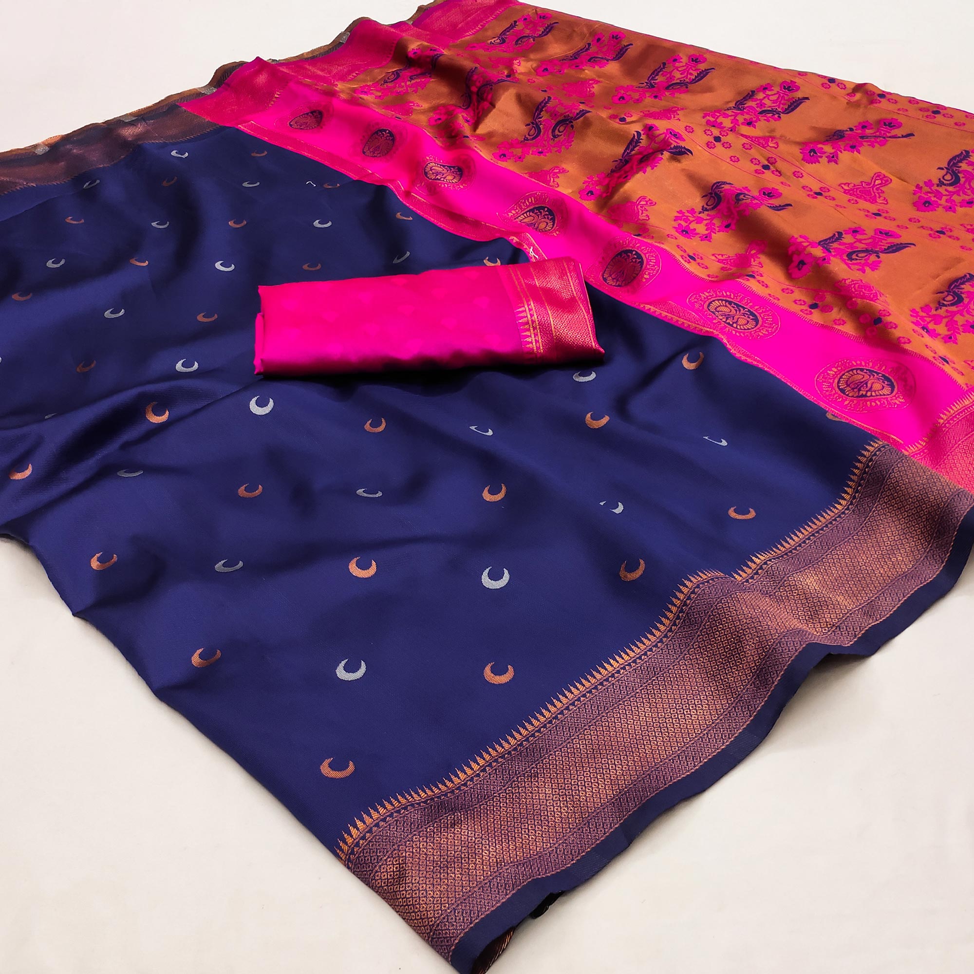 Blue Zari Weaving Cotton Silk Jacquard Saree