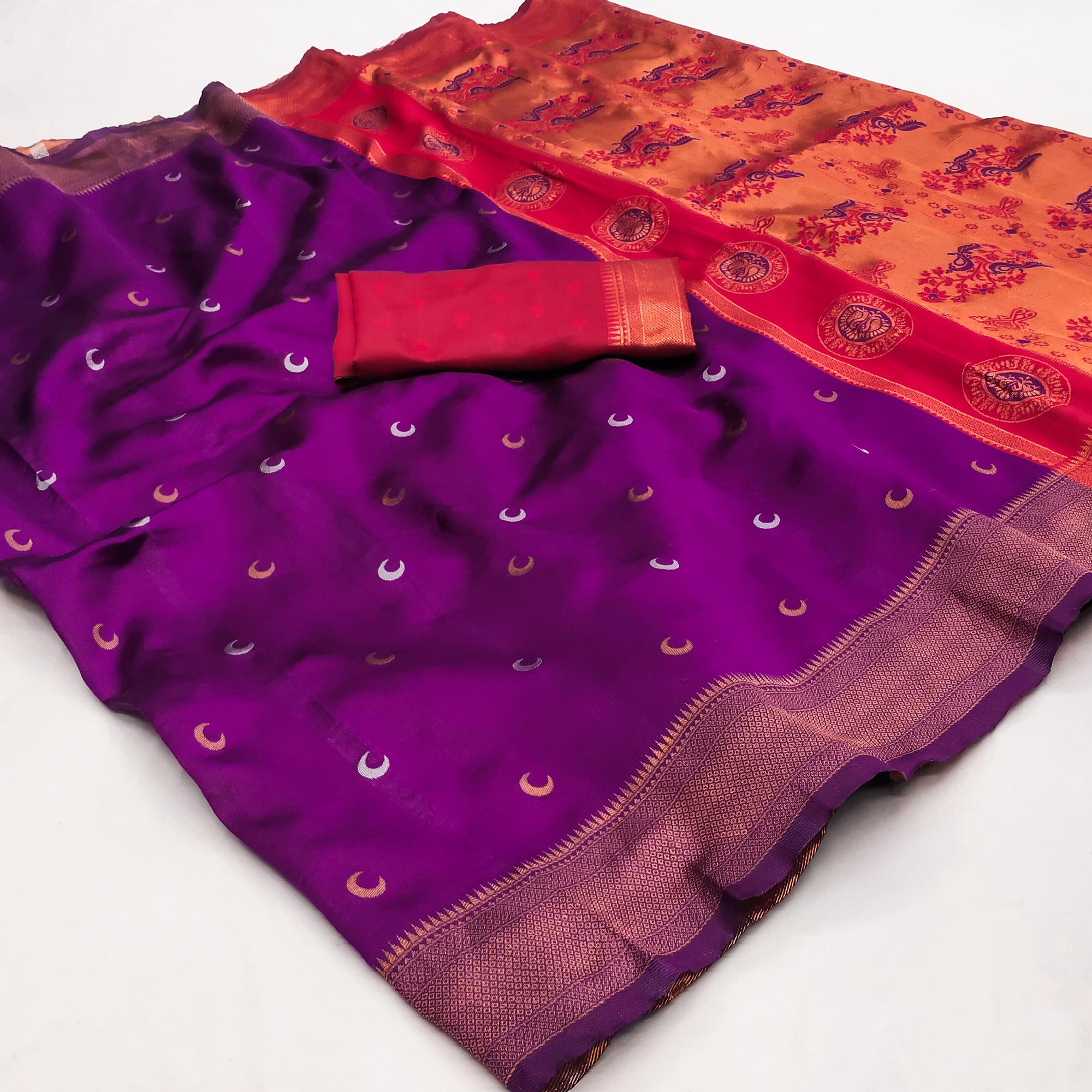 Purple Zari Weaving Cotton Silk Jacquard Saree