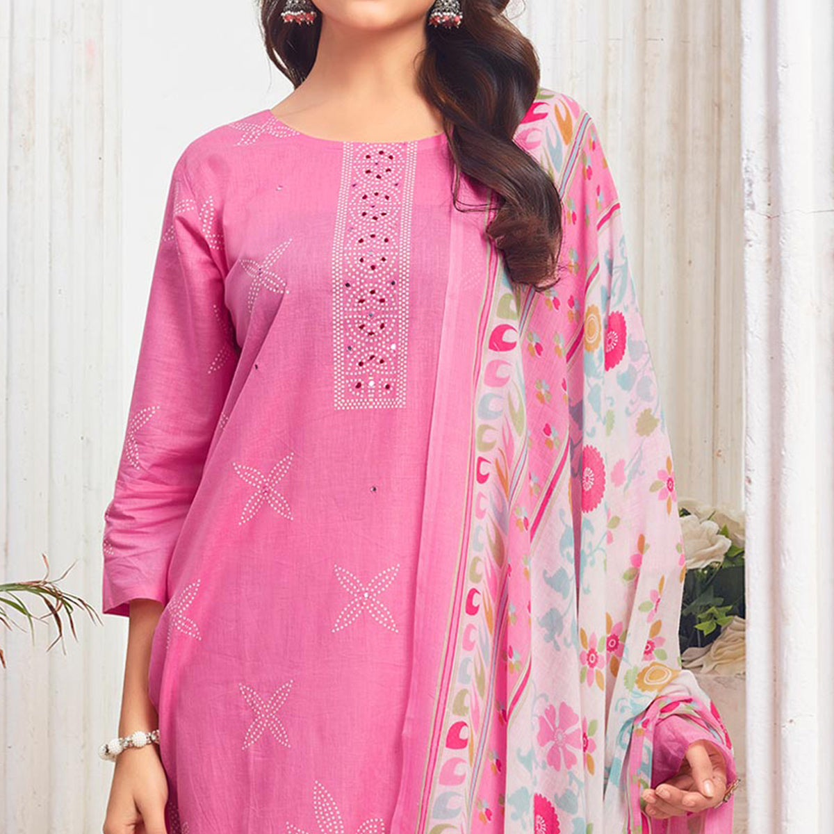 Pink Floral Printed Pure Cotton Salwar Suit