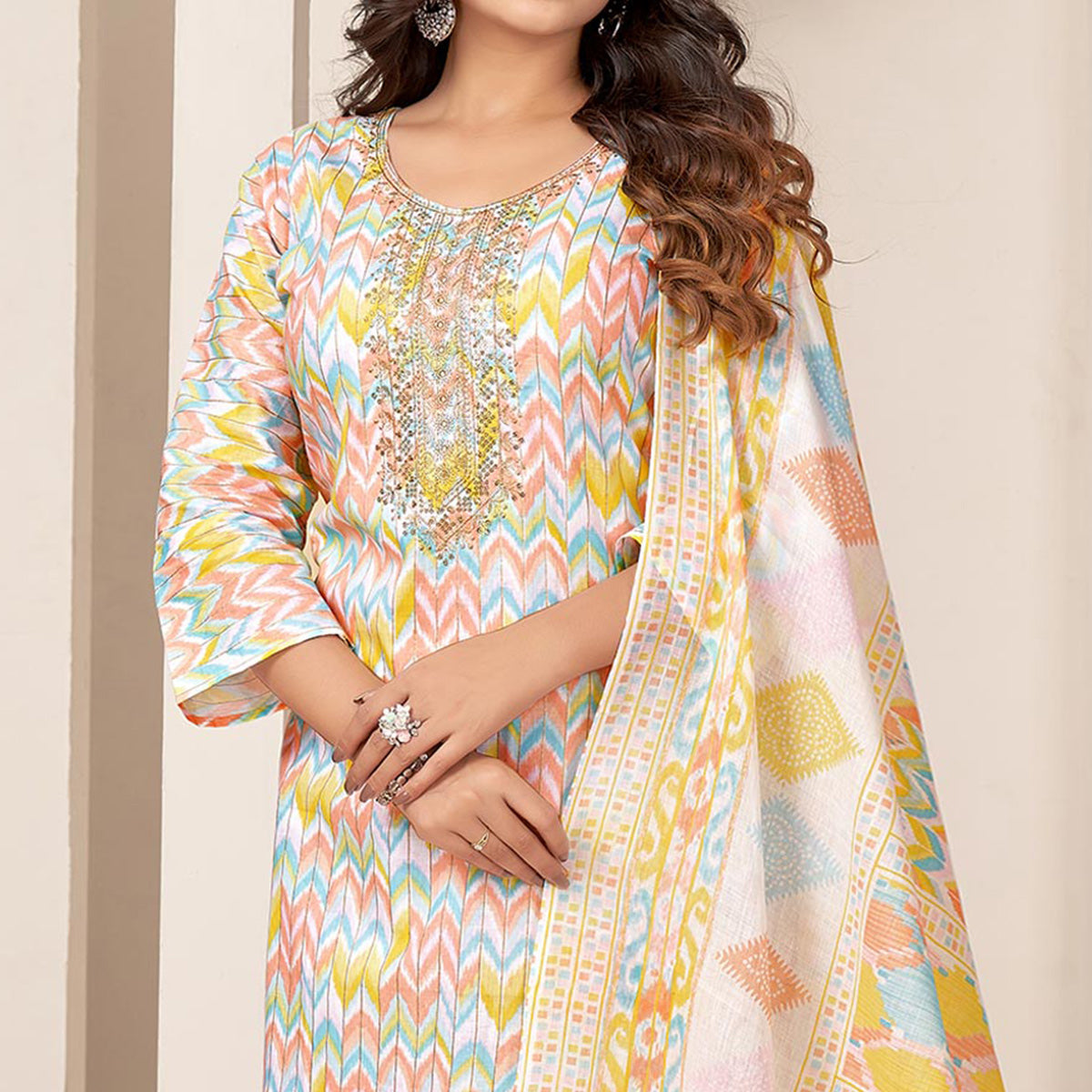 Multicolor Printed Pure Cotton Straight Salwar Suit