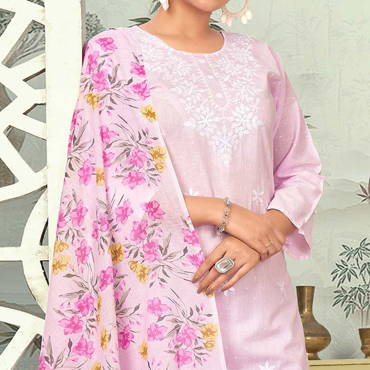 Baby Pink Embroidered Pure Cotton Salwar Suit