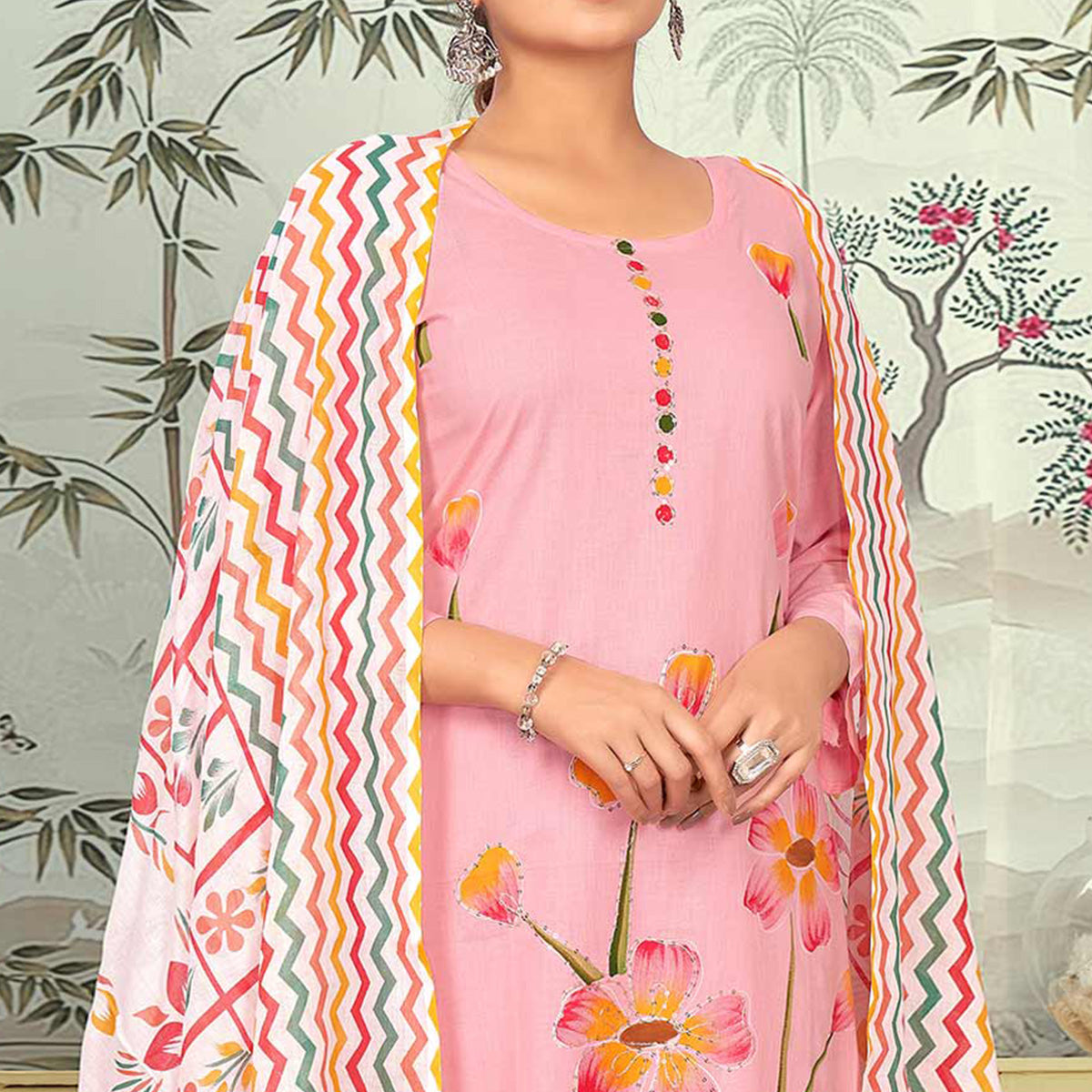 Pink Floral Printed Pure Cotton Salwar Suit