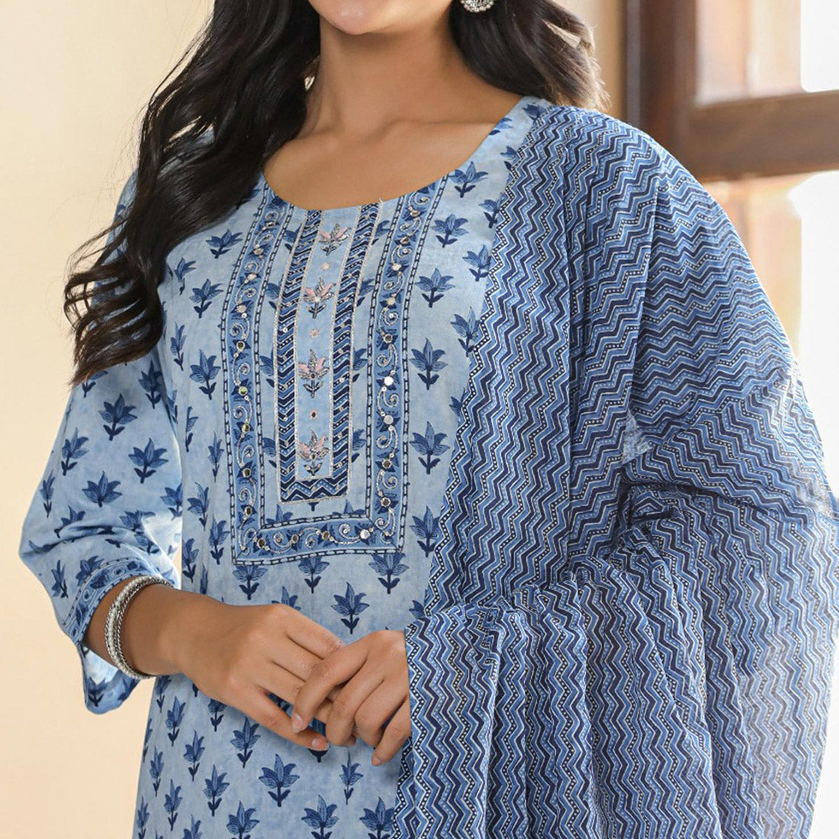 Blue Jaipuri Printed Pure Cotton Suit