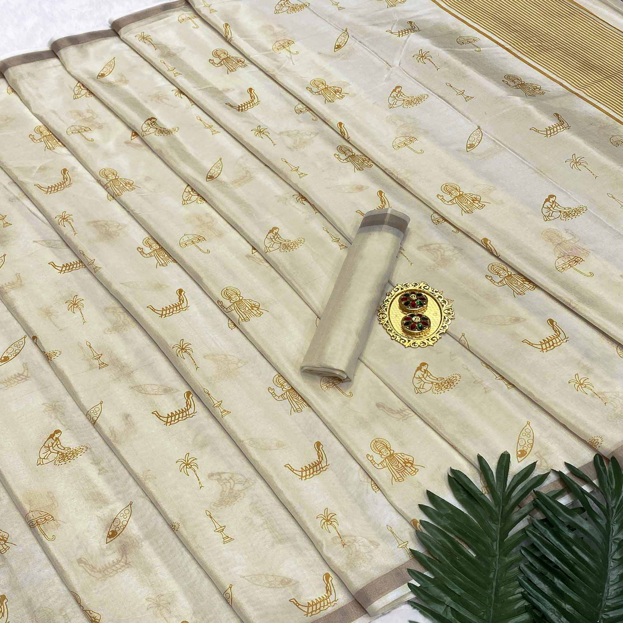 Off White Admirable Off White Soft Tussar cotton Silk Saree