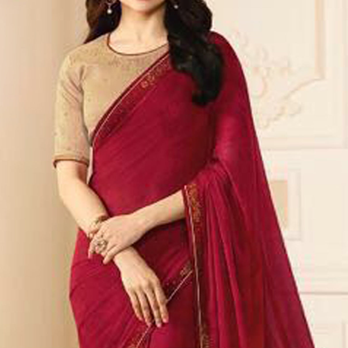 Maroon Swarovski Work Art Silk Saree