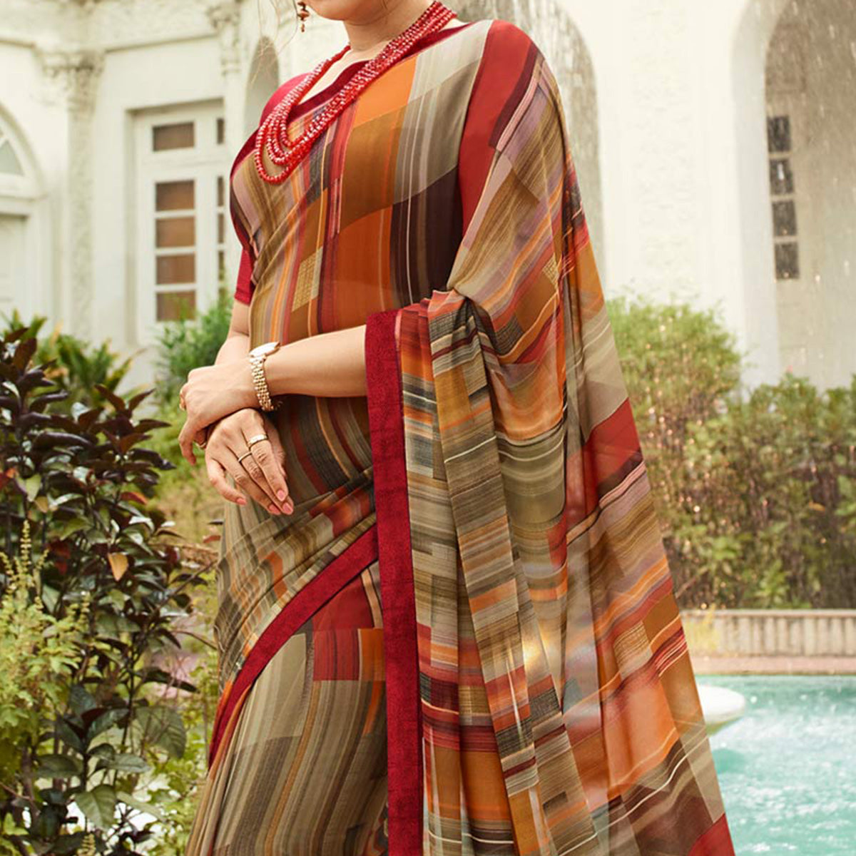 Multicolor Printed Georgette Saree