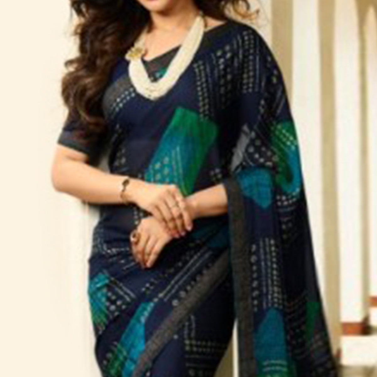 Blue Bandhani Printed Art Silk Saree With Lace Border