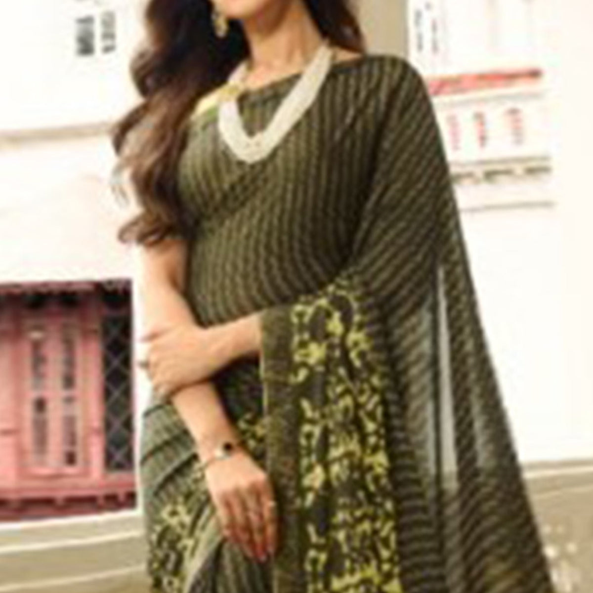 Mehendi Green Printed Art Silk Saree With Lace Border