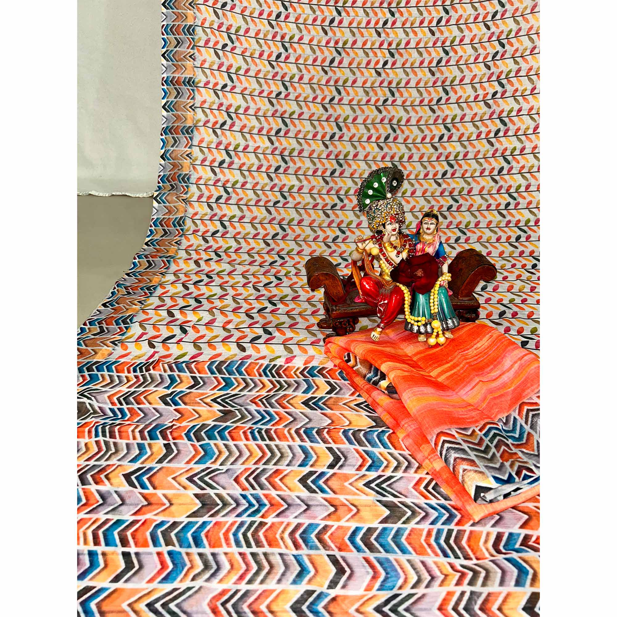 Multi Floral Digital Printed Linen Saree