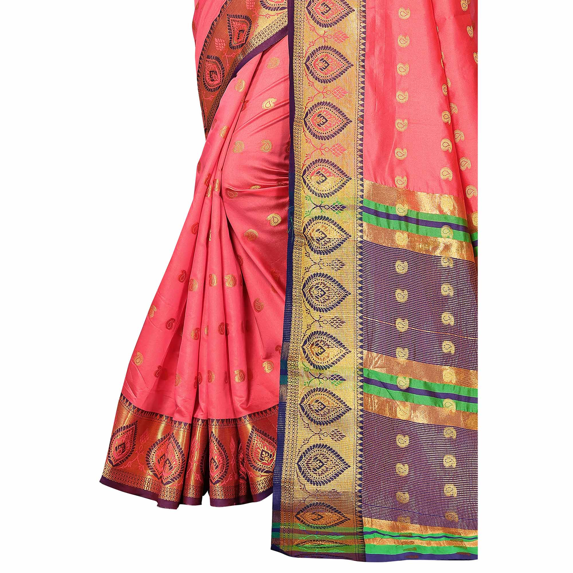 Peach Woven Banarasi Silk Saree