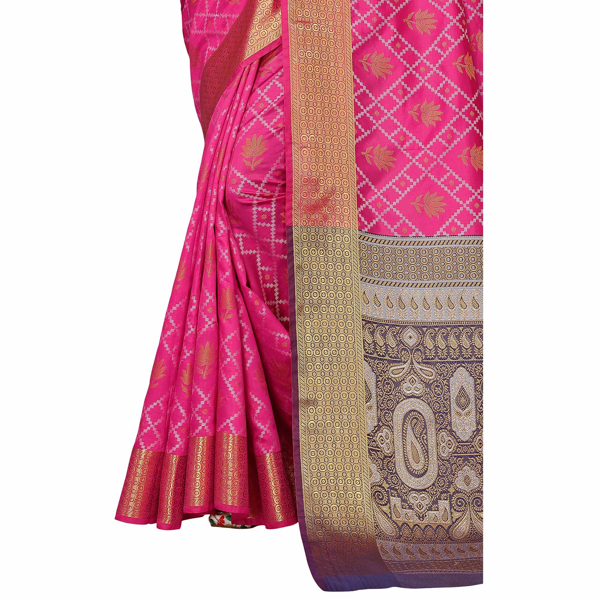 Pink Floral Woven Banarasi Silk Saree