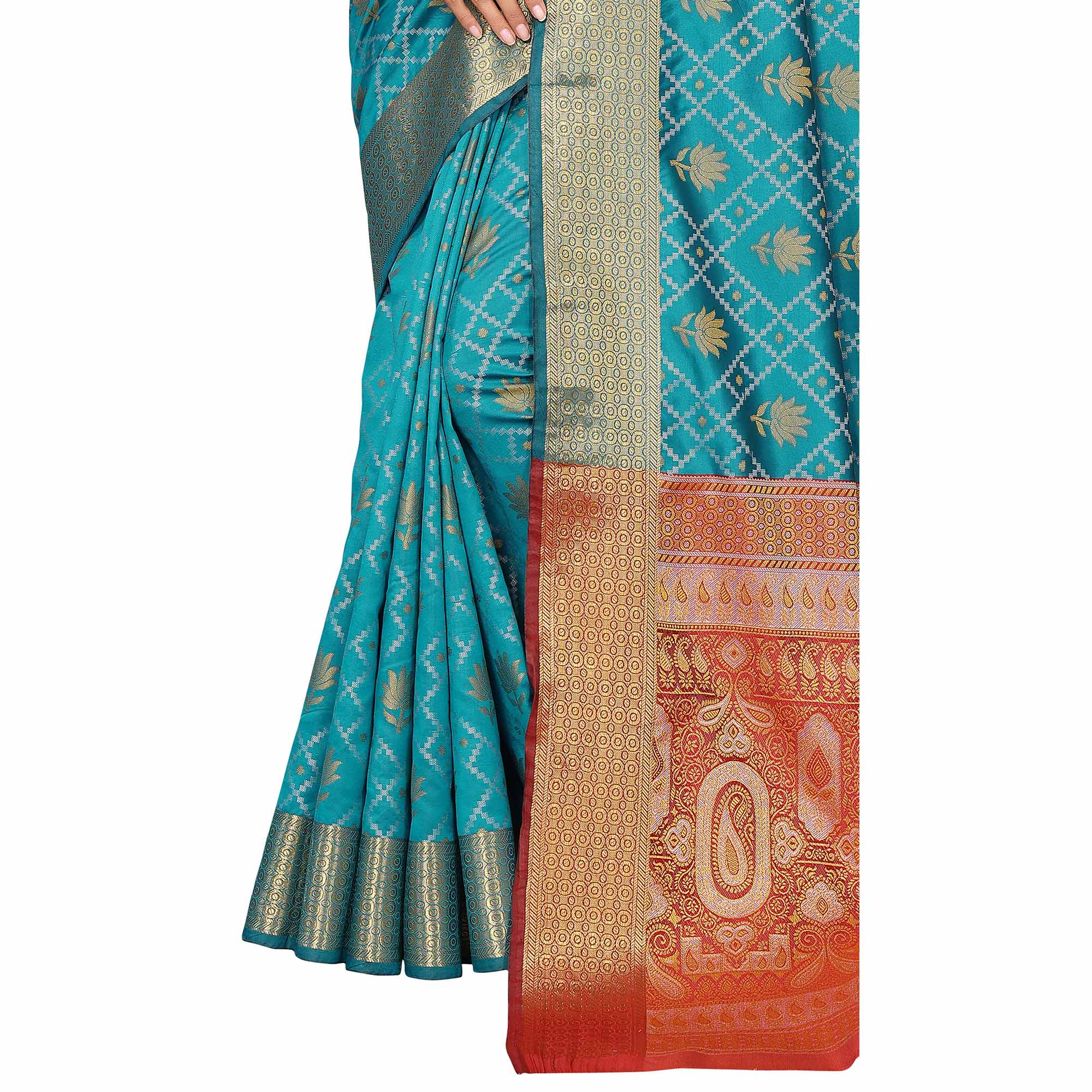 Rama Blue Floral Woven Banarasi Silk Saree